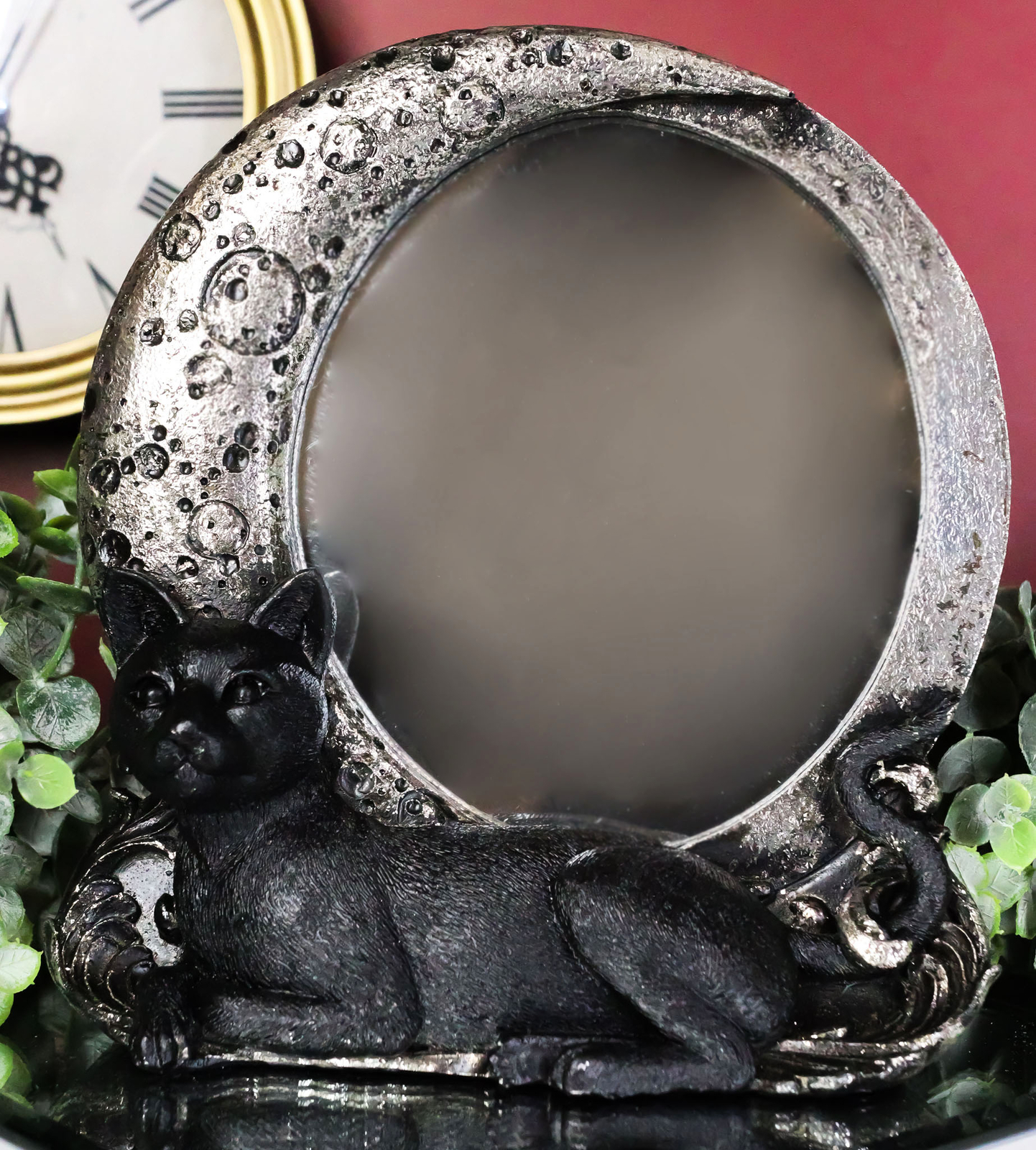 Witchcraft Mystical Black Cat By Crescent Crater Moon Desktop Or Wall Mirror