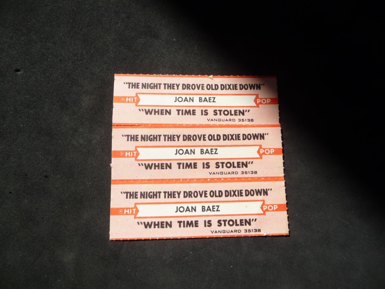 1 Joan Baez Jukebox Title Strip 7" 45 "The Night They Drove Old Dixie Down"