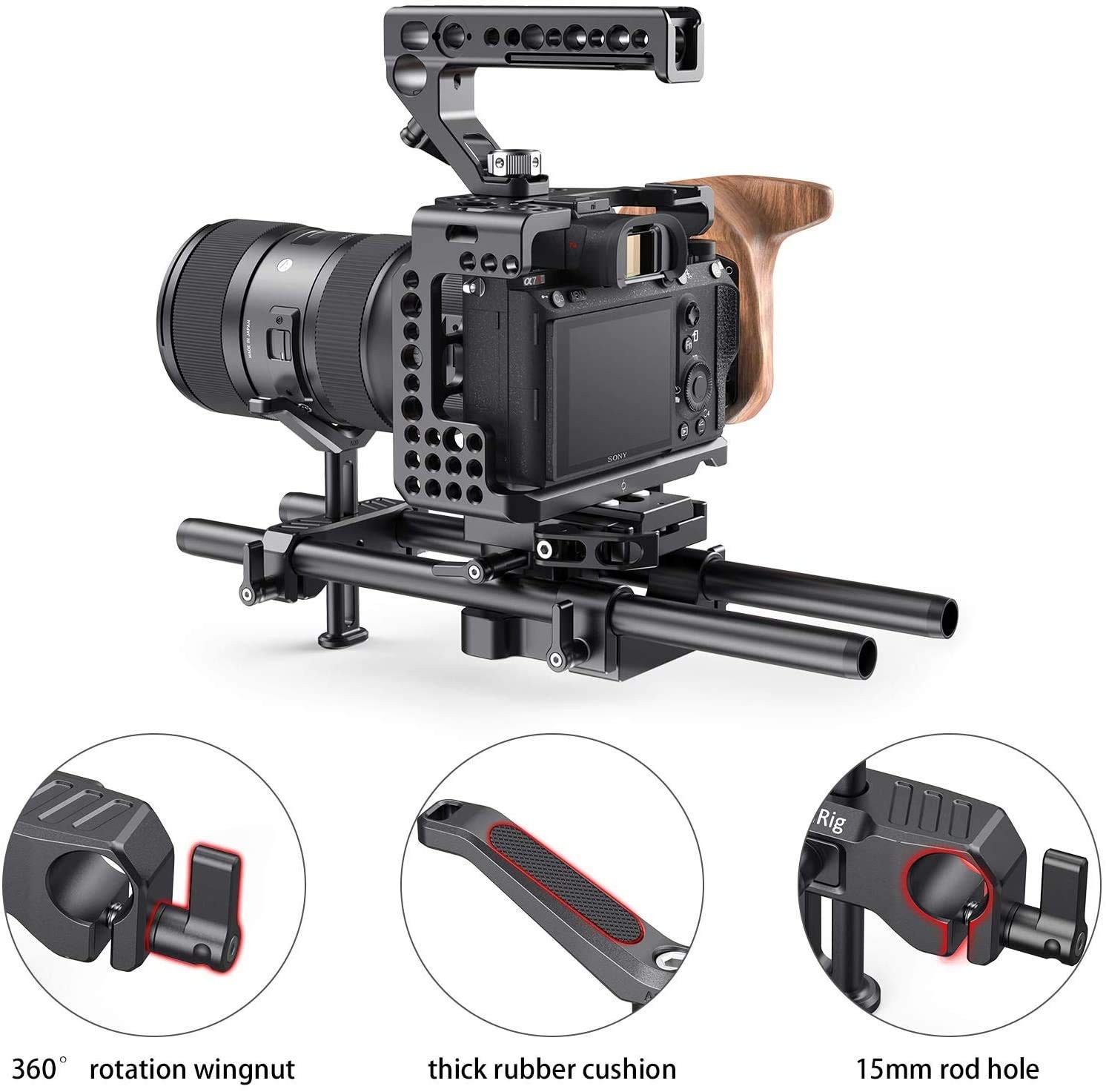 15mm Long Lens Support Bracket for DSLR Camera Shoulder Rig Adjustable BSL2681