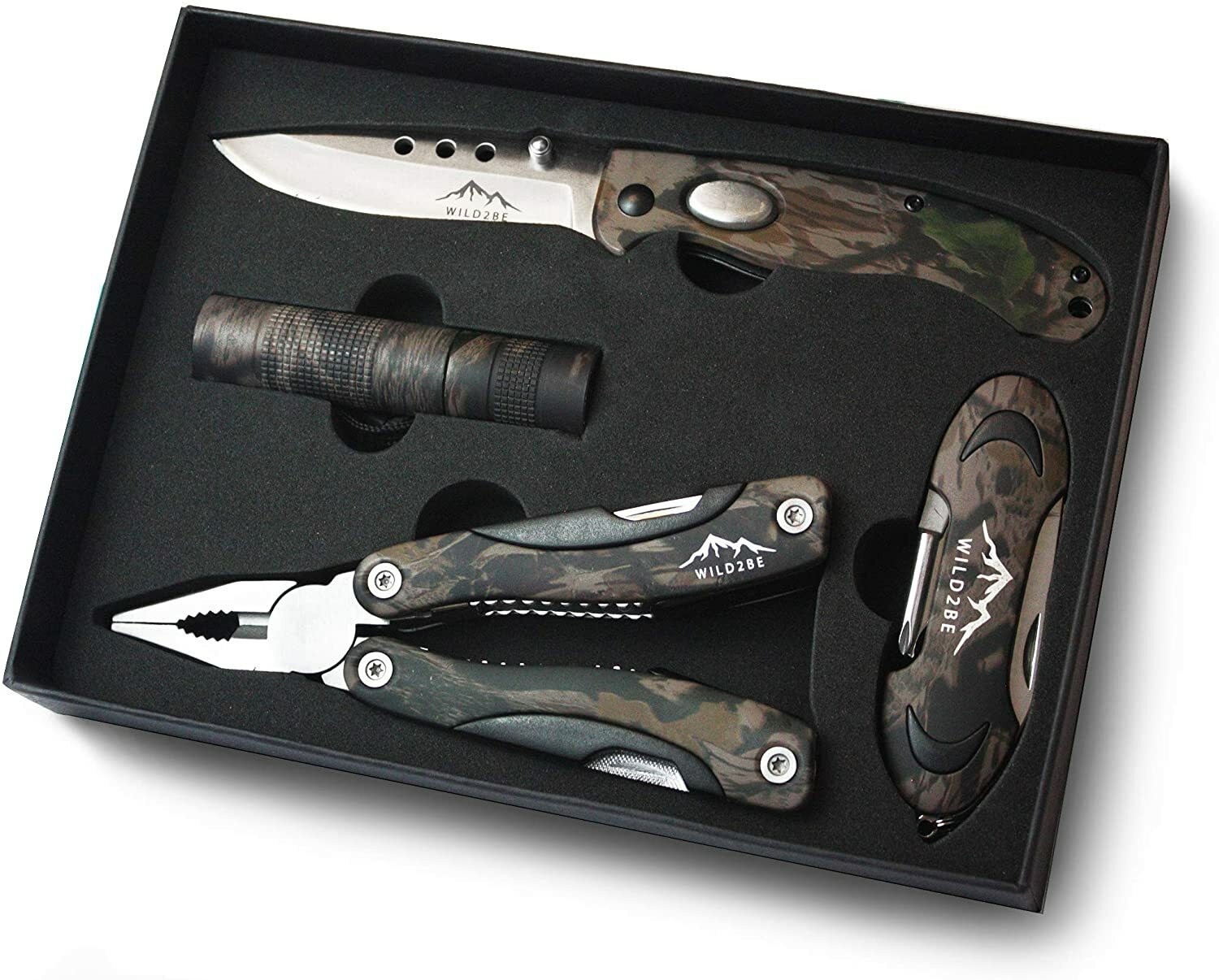 Wild2Be Premium 4 Piece Real Tree Camo Knife Multi-tool Set