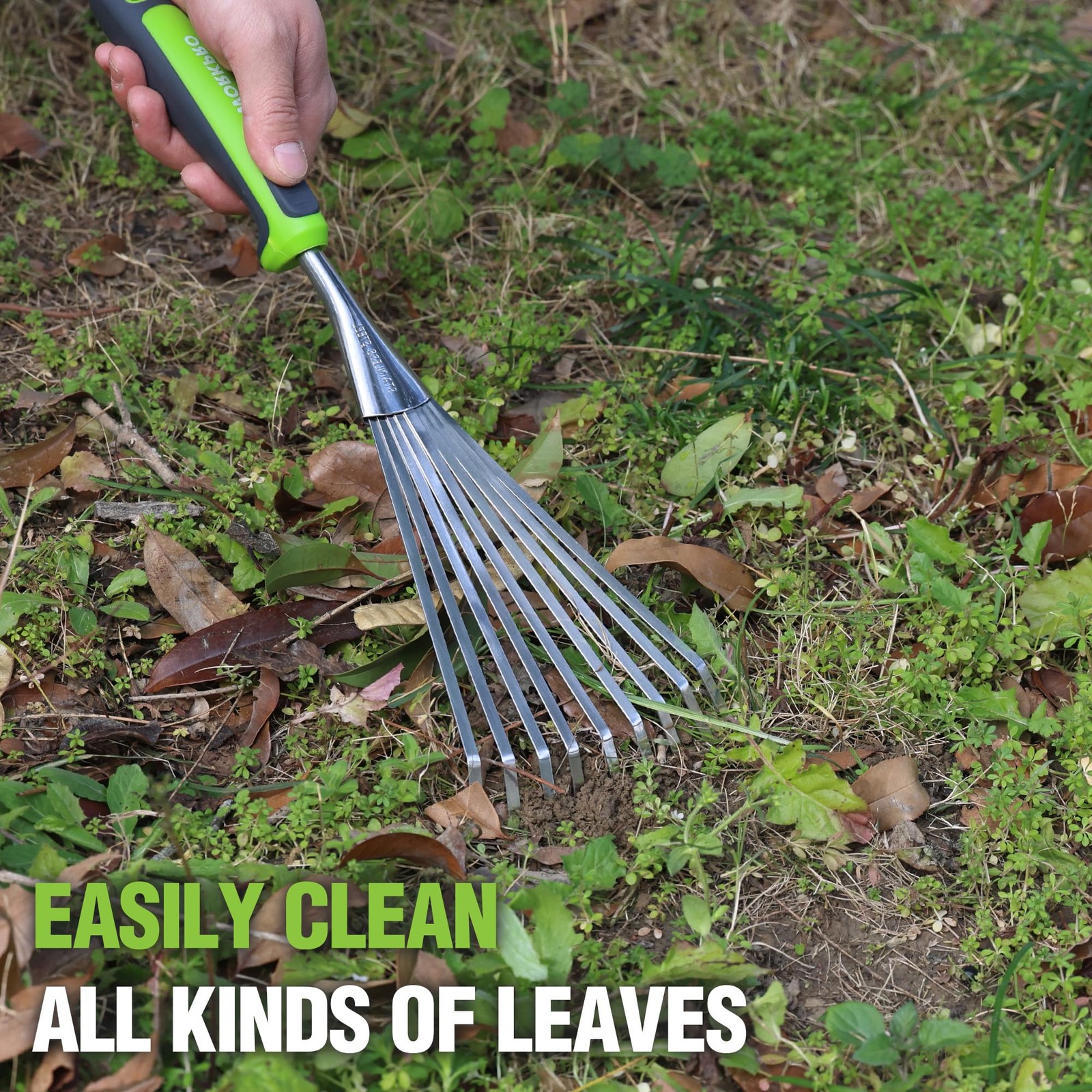 WORKPRO 16" Hand Rake, Garden Rake with Soft Handle Green/Black