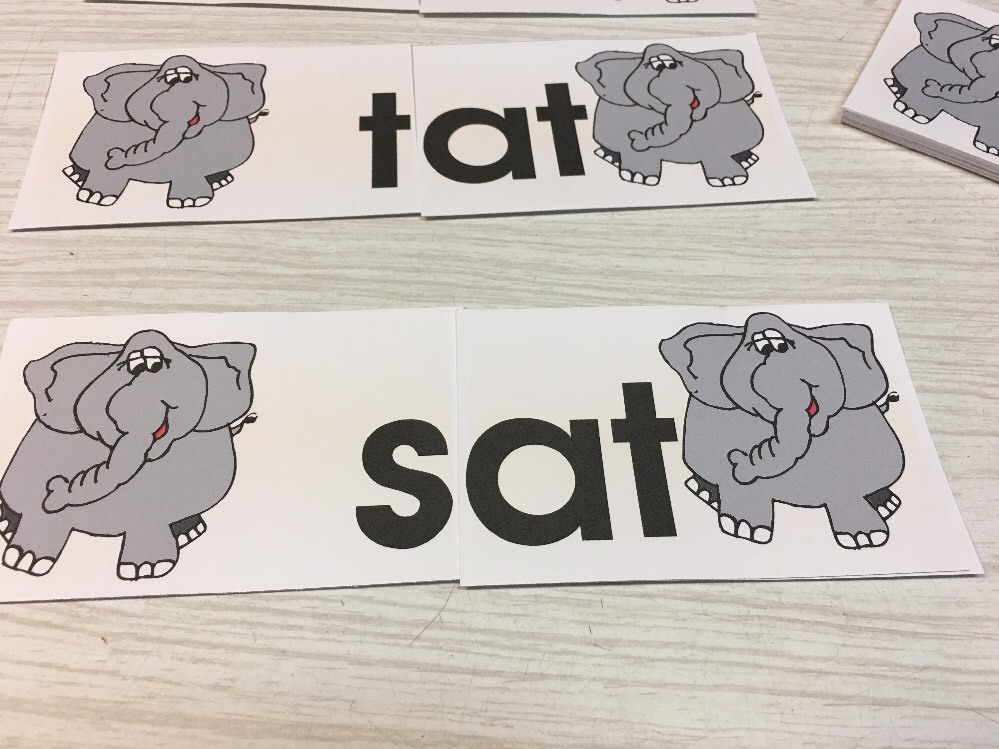 Elephant - Add a sound "at" Words Building Game - Laminated Activity Cards