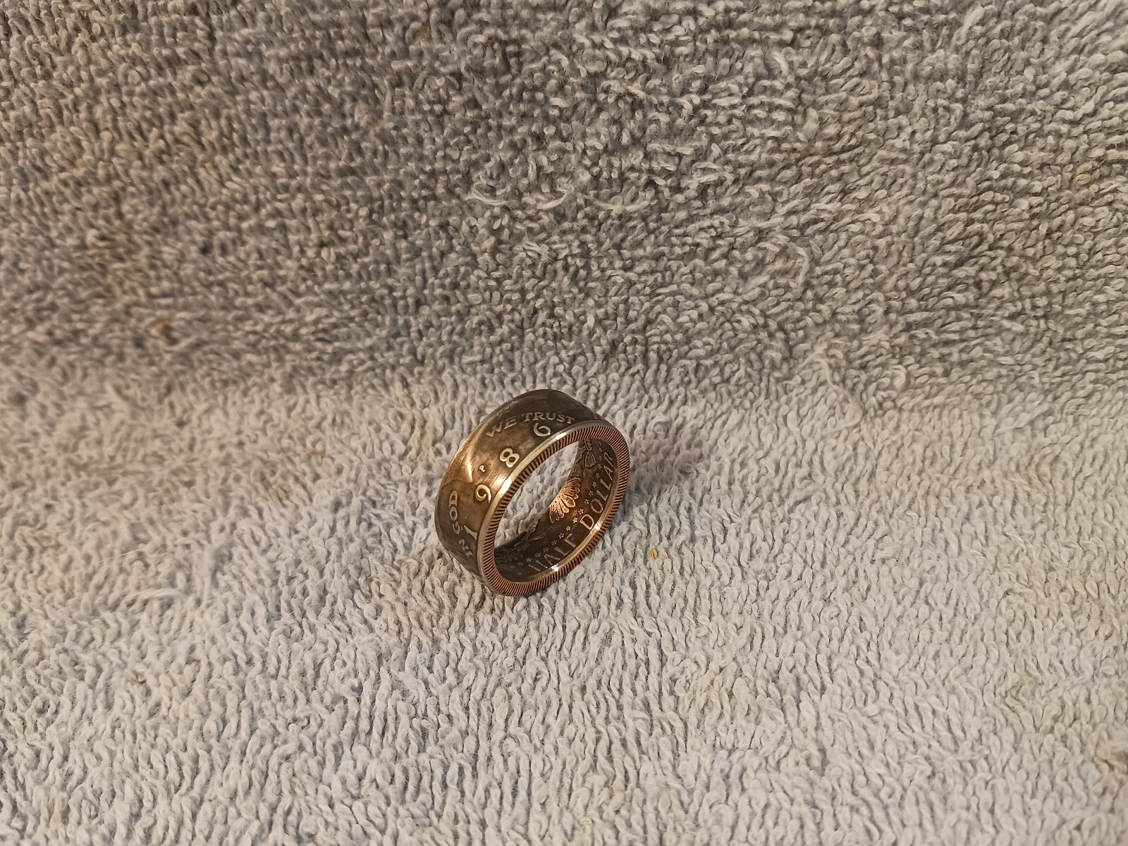 1986 Kennedy Half Dollars  size 11  coin ring  handmade mixed metals  (C)