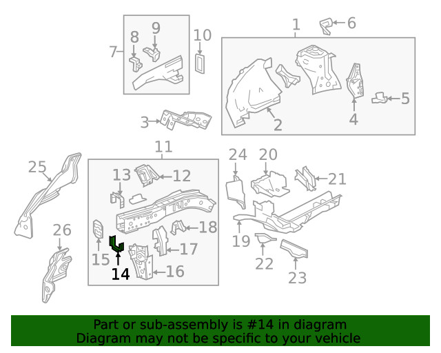 Passenger Side Front Compartment Inner Side Rail Front Reinforcement (23258729)
