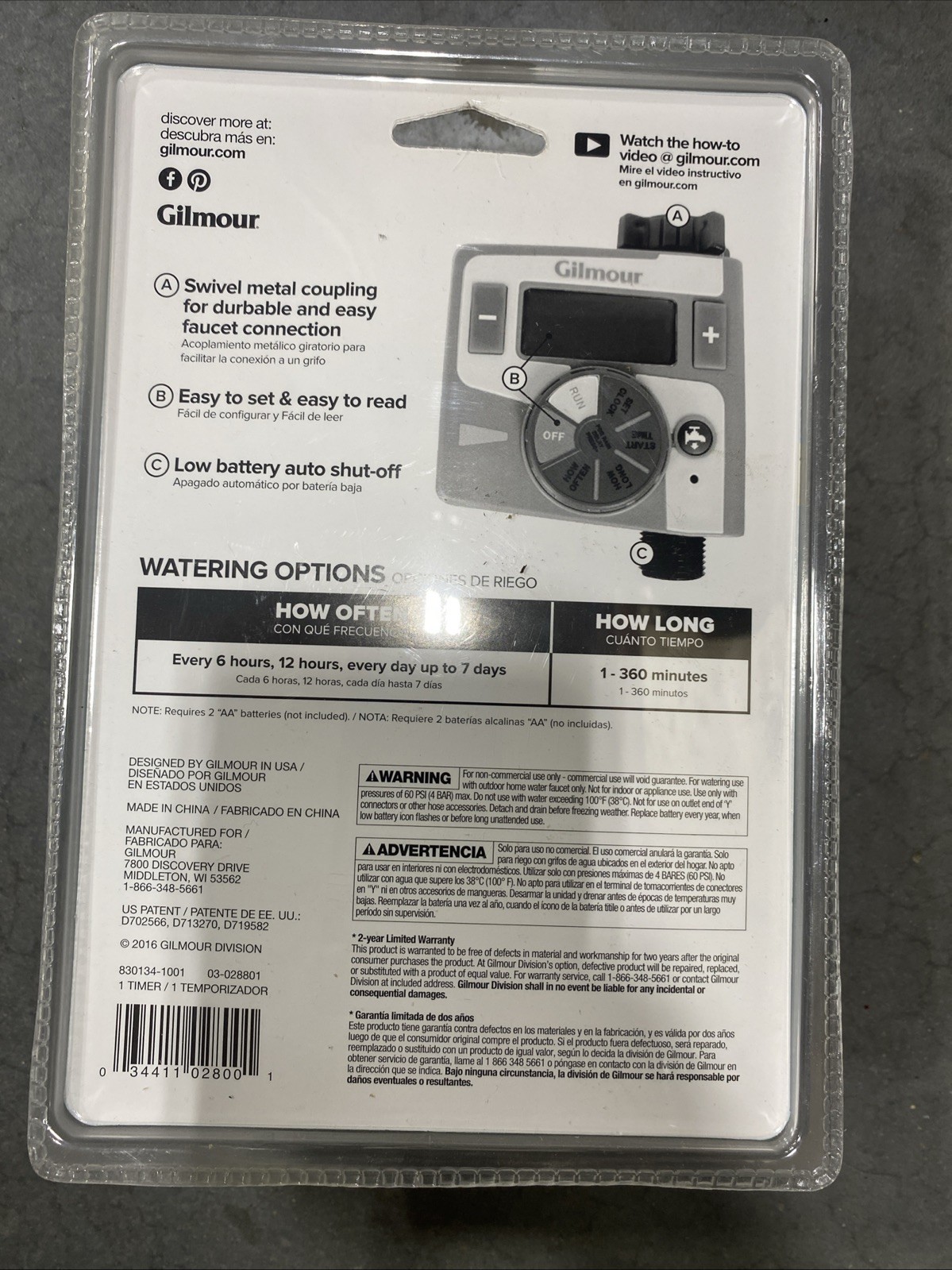 Gilmour Single Hose Outlet Programmable Electronic Water Timer
