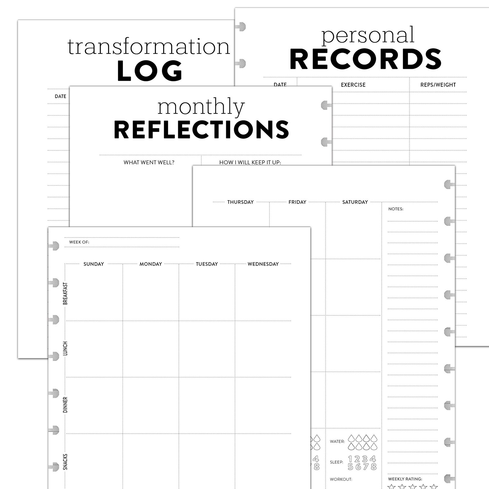 BetterNote Health and Fitness Journal Refill Pages for Disc Notebooks, Meal P...