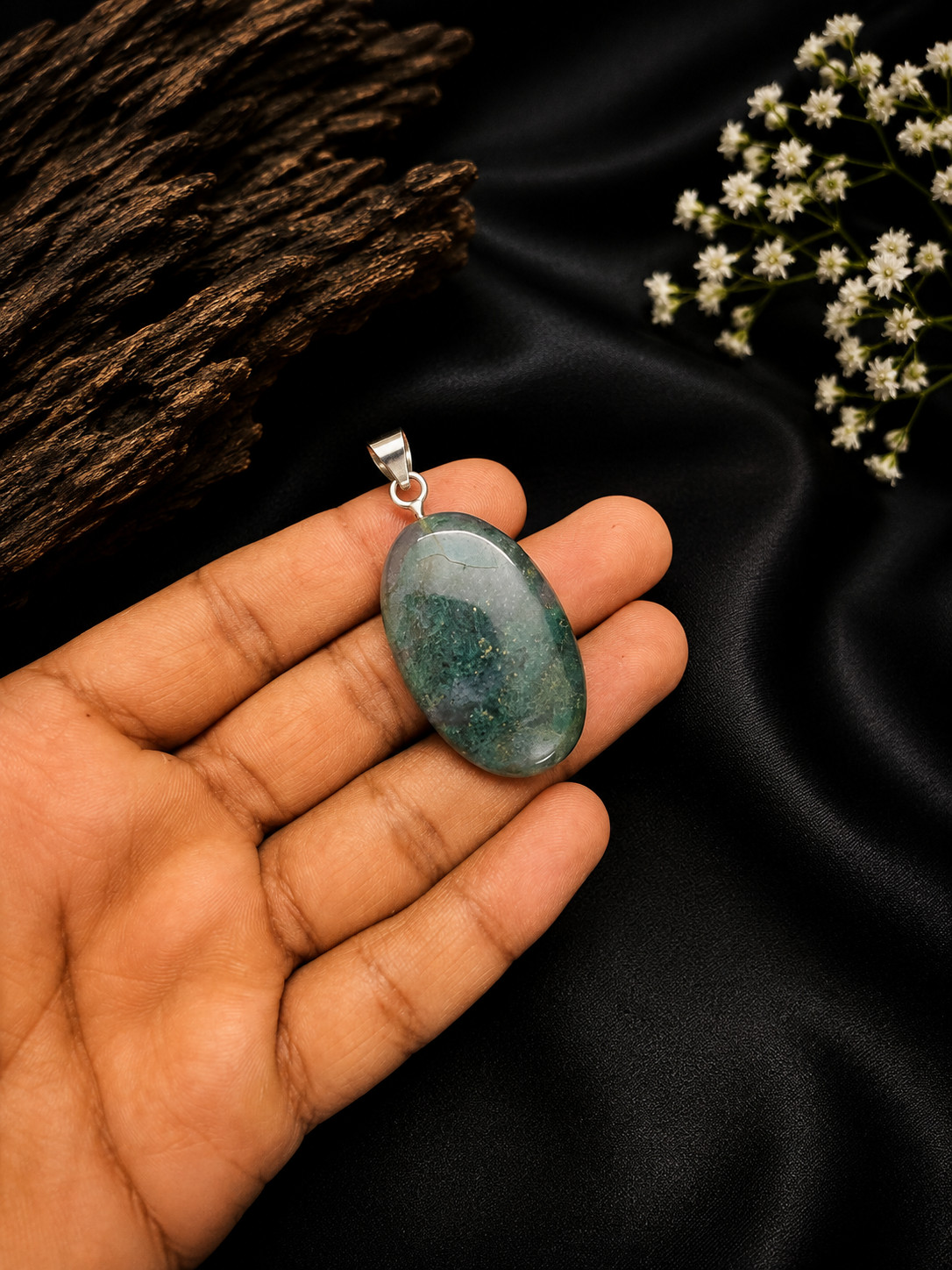 Natural Green Aventurine Oval Gemstone Pendant 925 Sterling Silver Handmade Gift