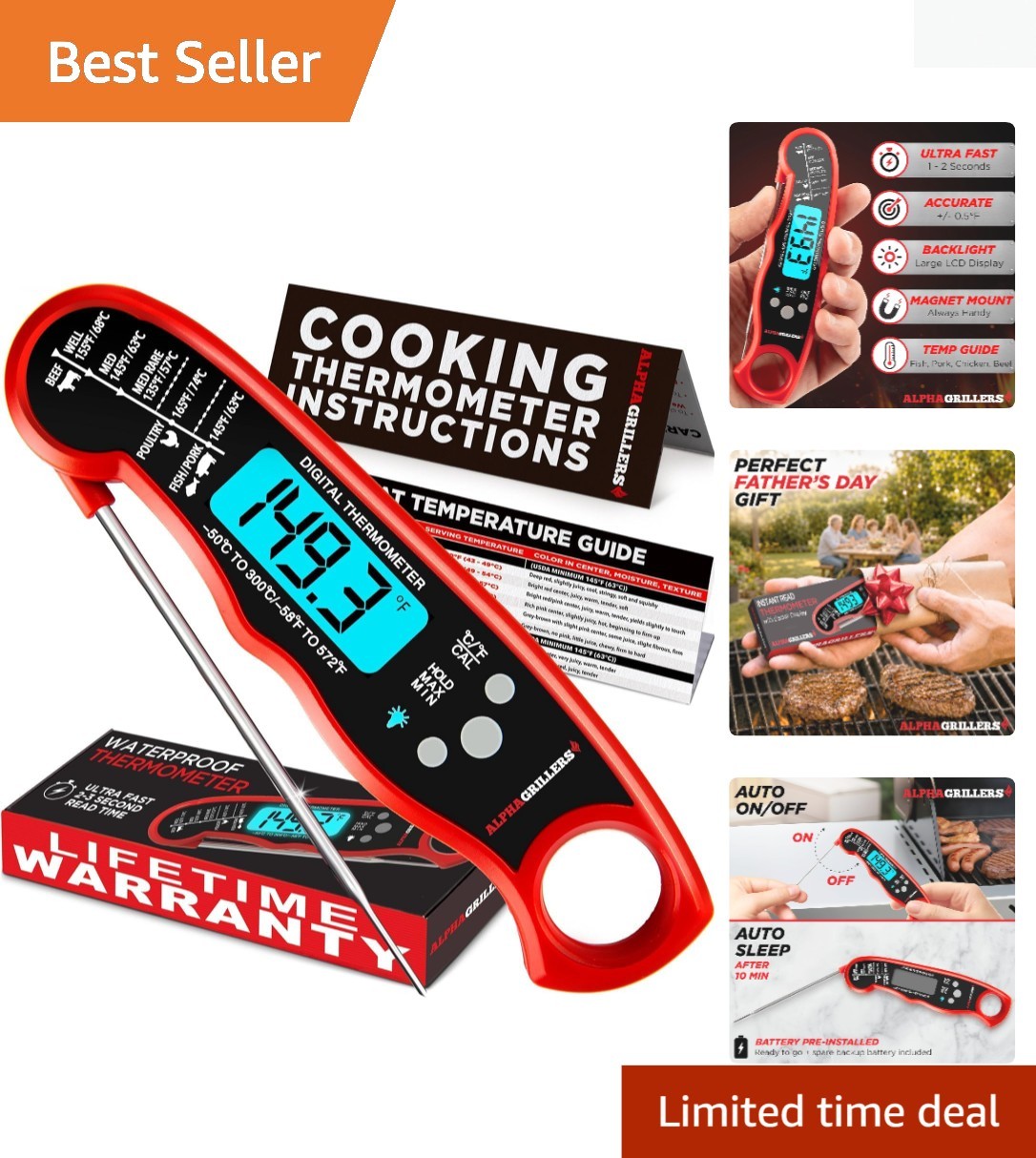 Meat Thermometer Digital – Instant Read Food Thermometer for Cooking & Grilli...