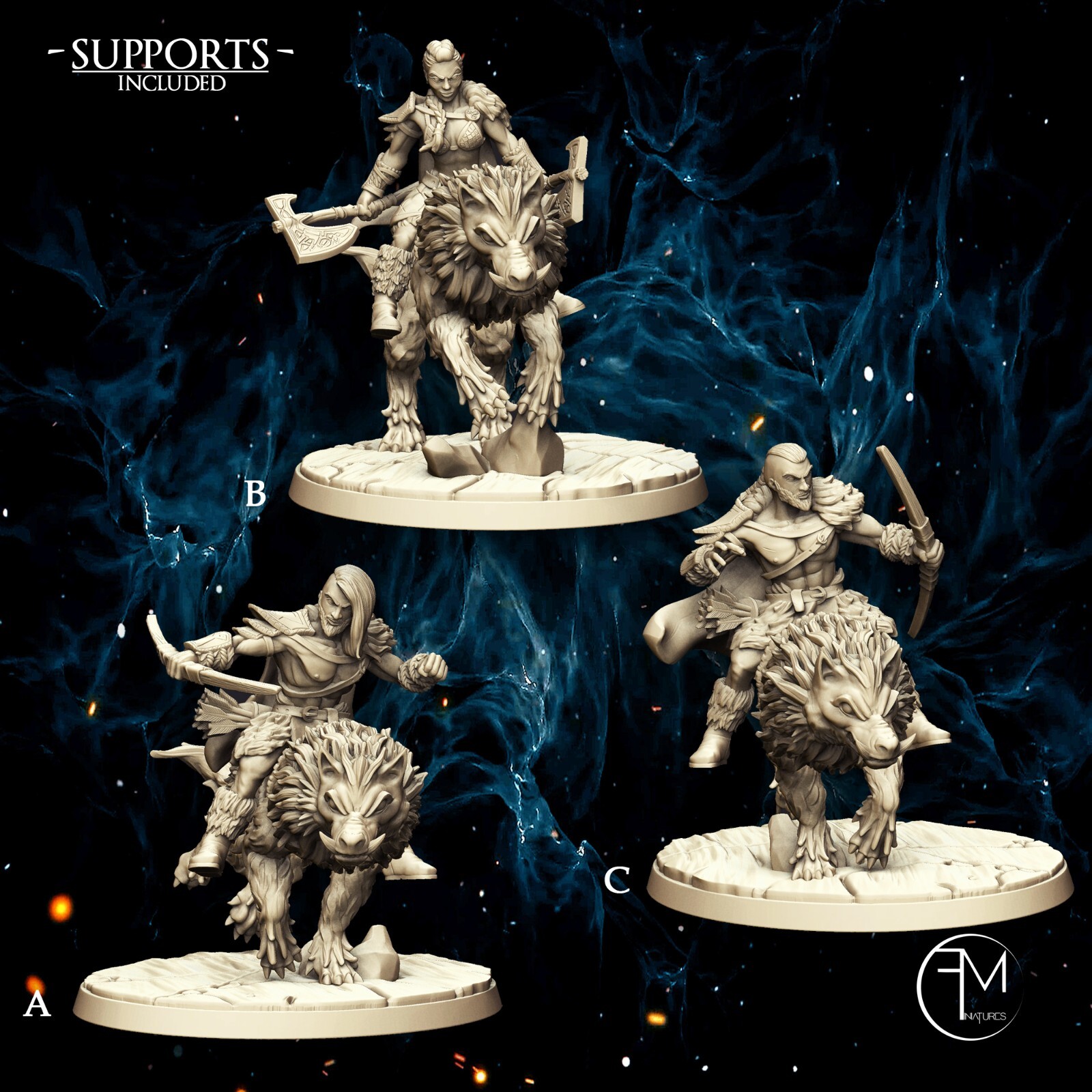 3 Frost Barbarian Wolf Riders, Francesca Musumeci, Norse Warrior, DND Fighter