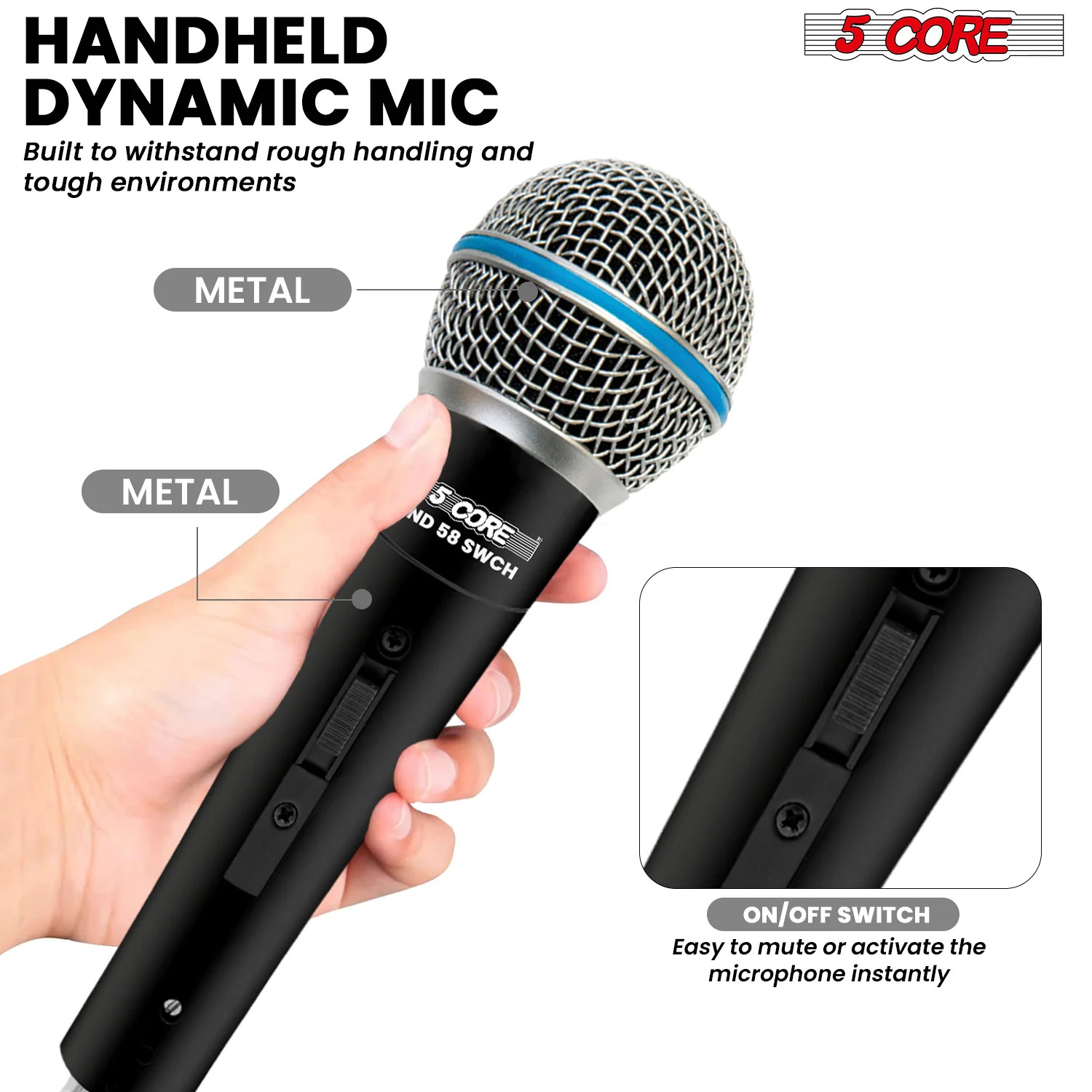 5 Core Professional Dynamic Karaoke Singing Microphone XLR Wired Microfono