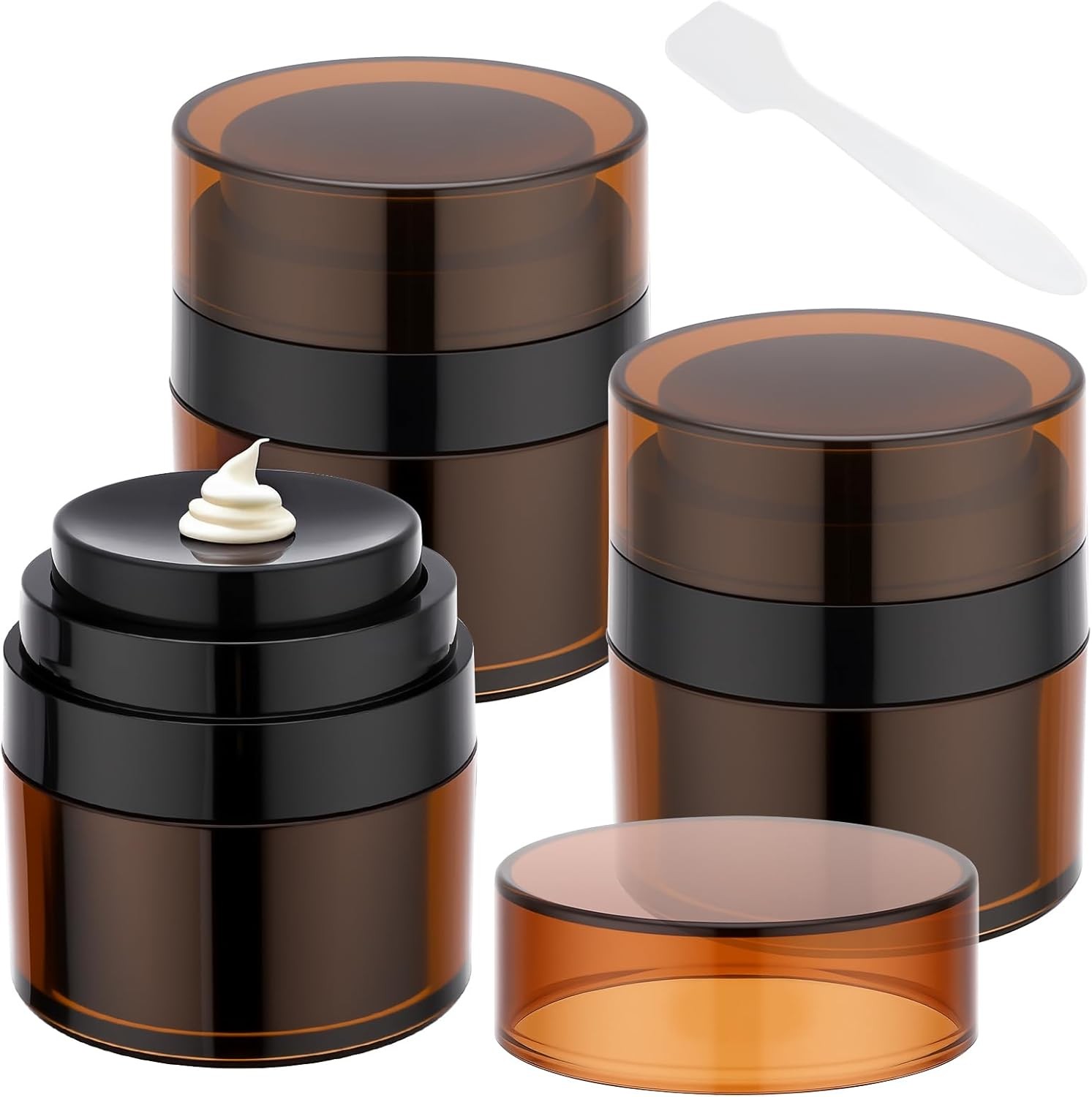 0.5oz Mini Refillable Airless Pump Jars for Lotions, 3pcs Amber Travel Size