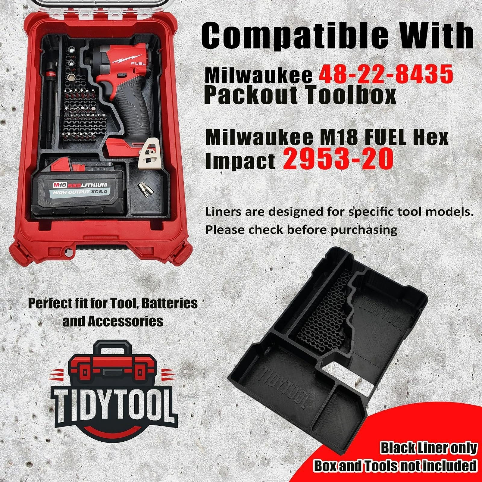 TidyTool Insert for Milwaukee M18 FUEL Impact Driver - Packout Organizer