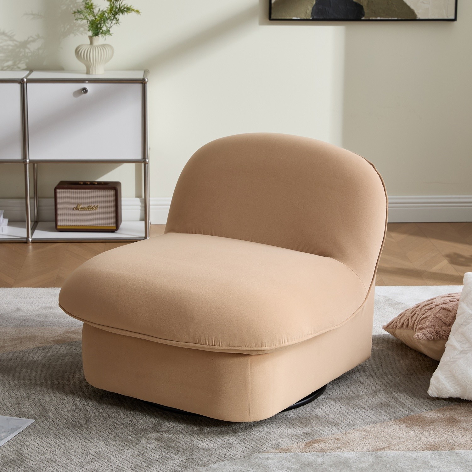 Velvet 360° Swivel Accent Chair Modern Armless Lounge Chair for Living Room