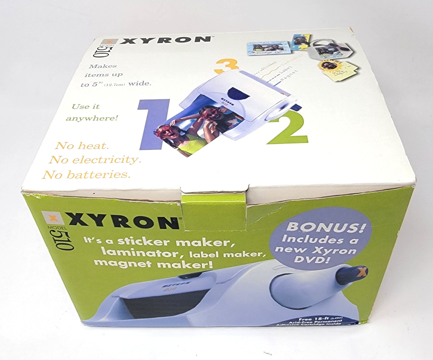 Xyron 510 Sticker Label Magnet Maker w/ 18’ Permanent Adhesive Cartridge
