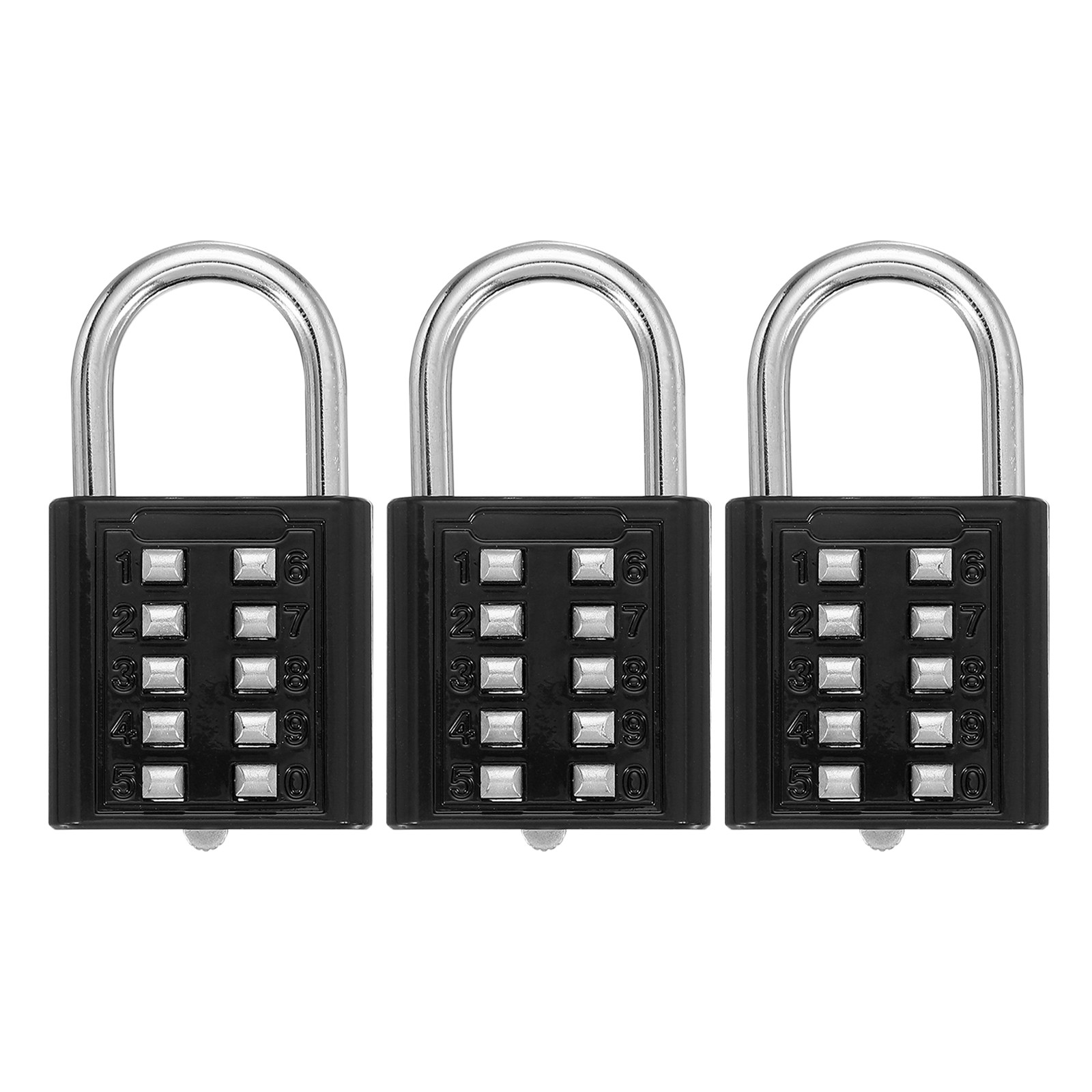 3Pcs Push Button Combination Padlock 10-Digit 5-Position Lock Black