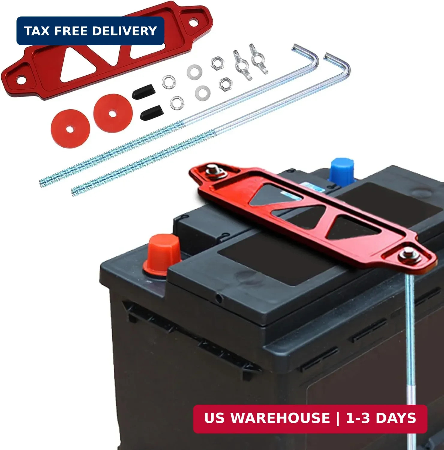 Car Battery Holder, Battery Hold Down Bracket, Universal Battery Hold Down Kit w