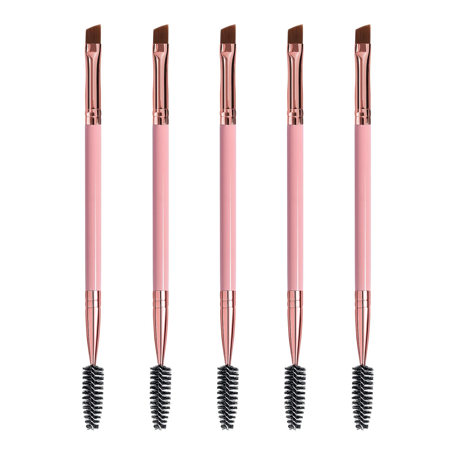 Duo Eyebrow Brush Spoolie and Angled Brow Eyelash Brush Eye Makeup 5 PCS Pink