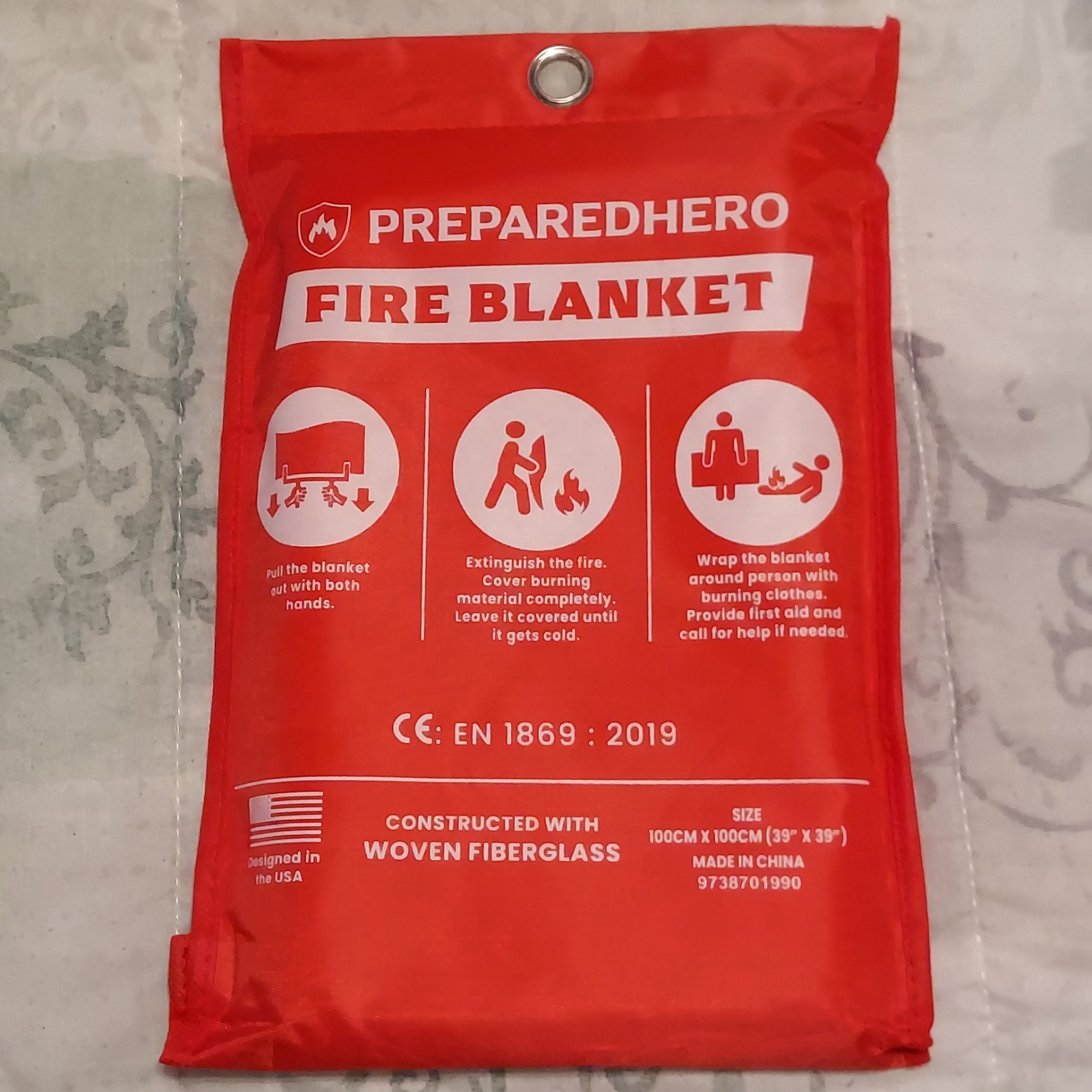 FIRE BLANKET Fiberglass Prepared Hero Emergency Home Retardant 39''x39'' 1mx1m