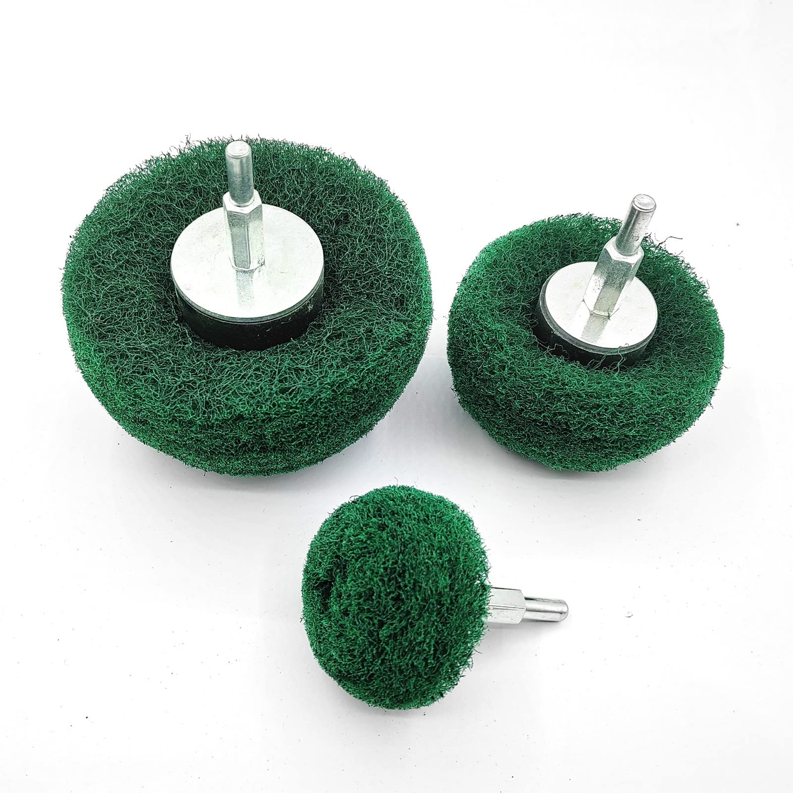 7 Pcs Green Abrasive Buffing Wheels With 1/4" Shank Non Woven Buffing Wheels Dri