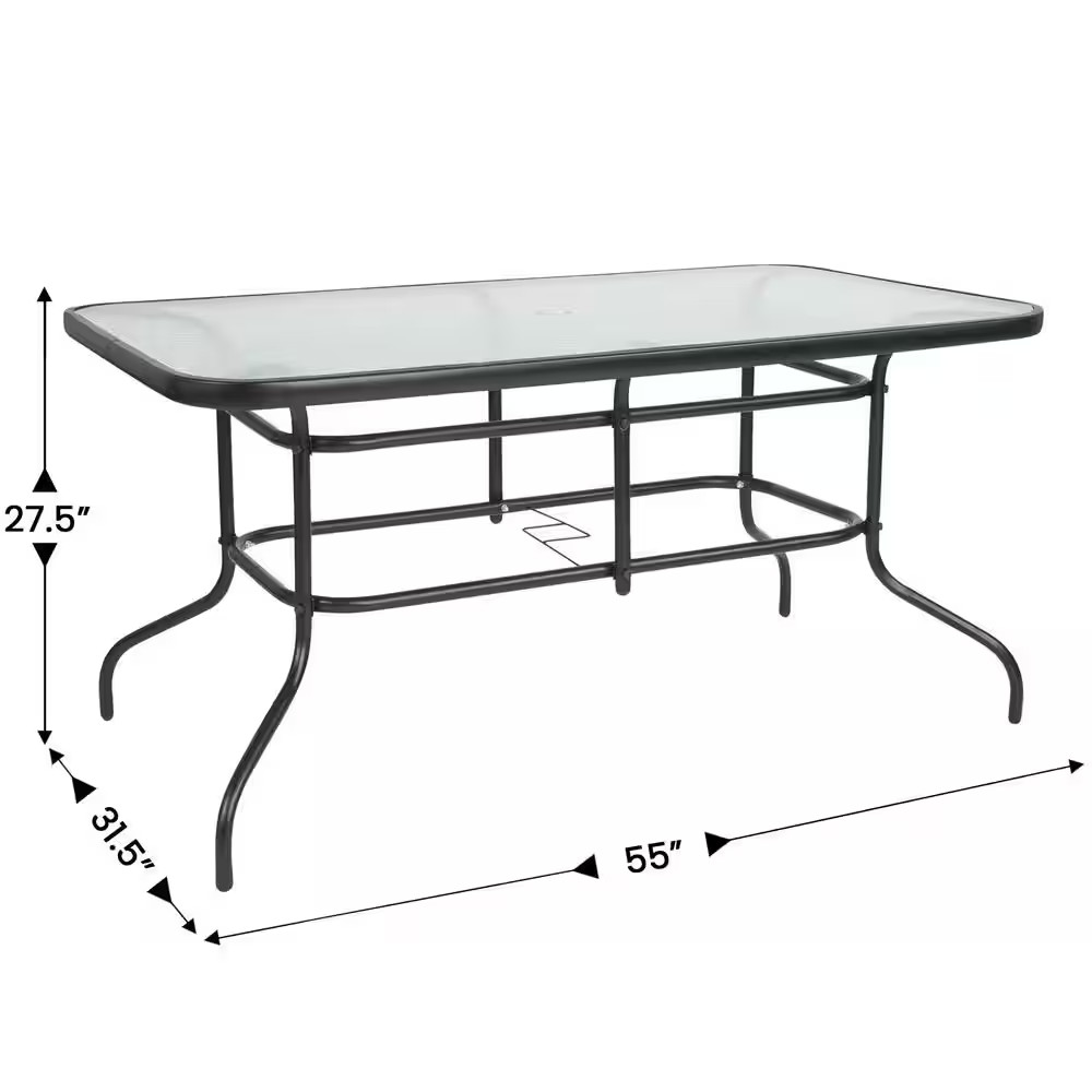 Brazos Red 5-Piece Metal Rectangular Table and 4-Red Flex Comfort Stack Chairs O