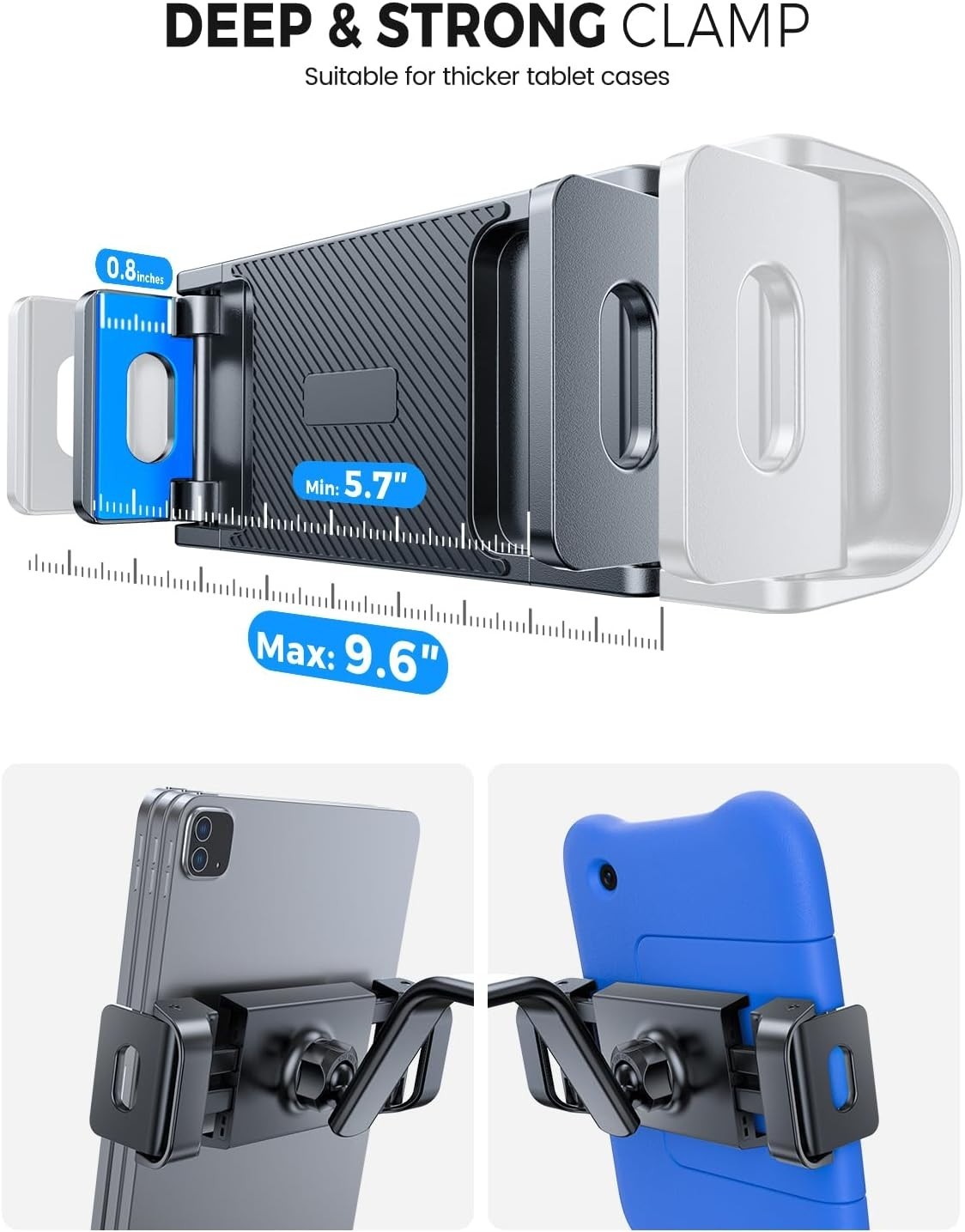 Universal Tablet Clamp for 6"-12.9" Devices - Adjustable & Rotatable Design