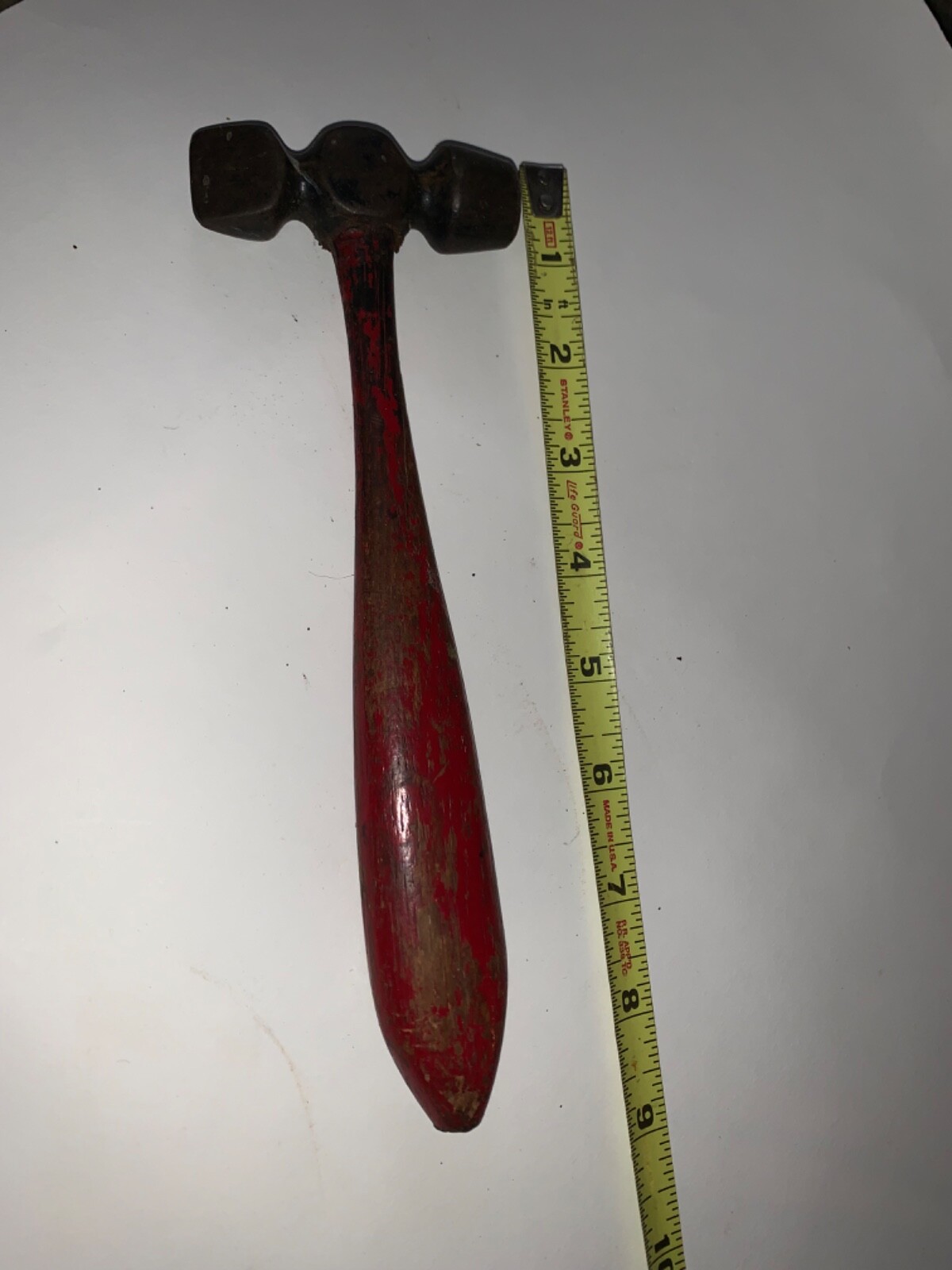 Unusual Vintage Hammer with wood handle wedge and flat peen
