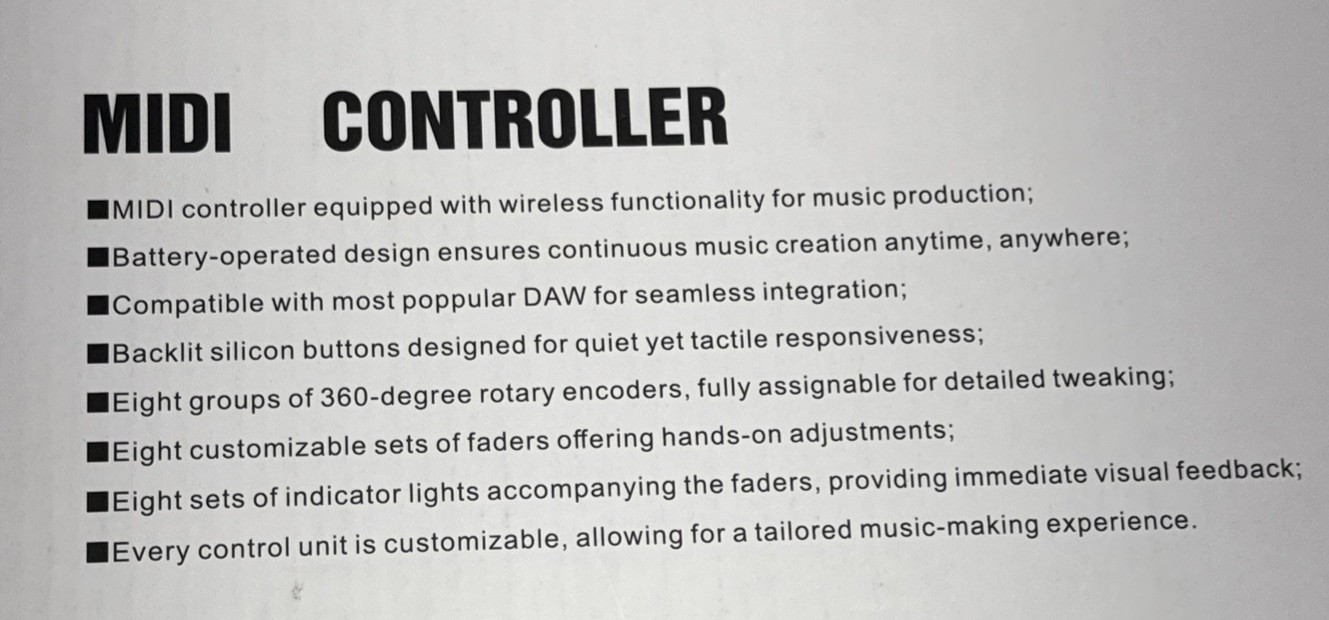 M-WAVE Wireless MIDI Controller Mixer Rechargeable 8 Push Buttons 8 Knobs O3D5