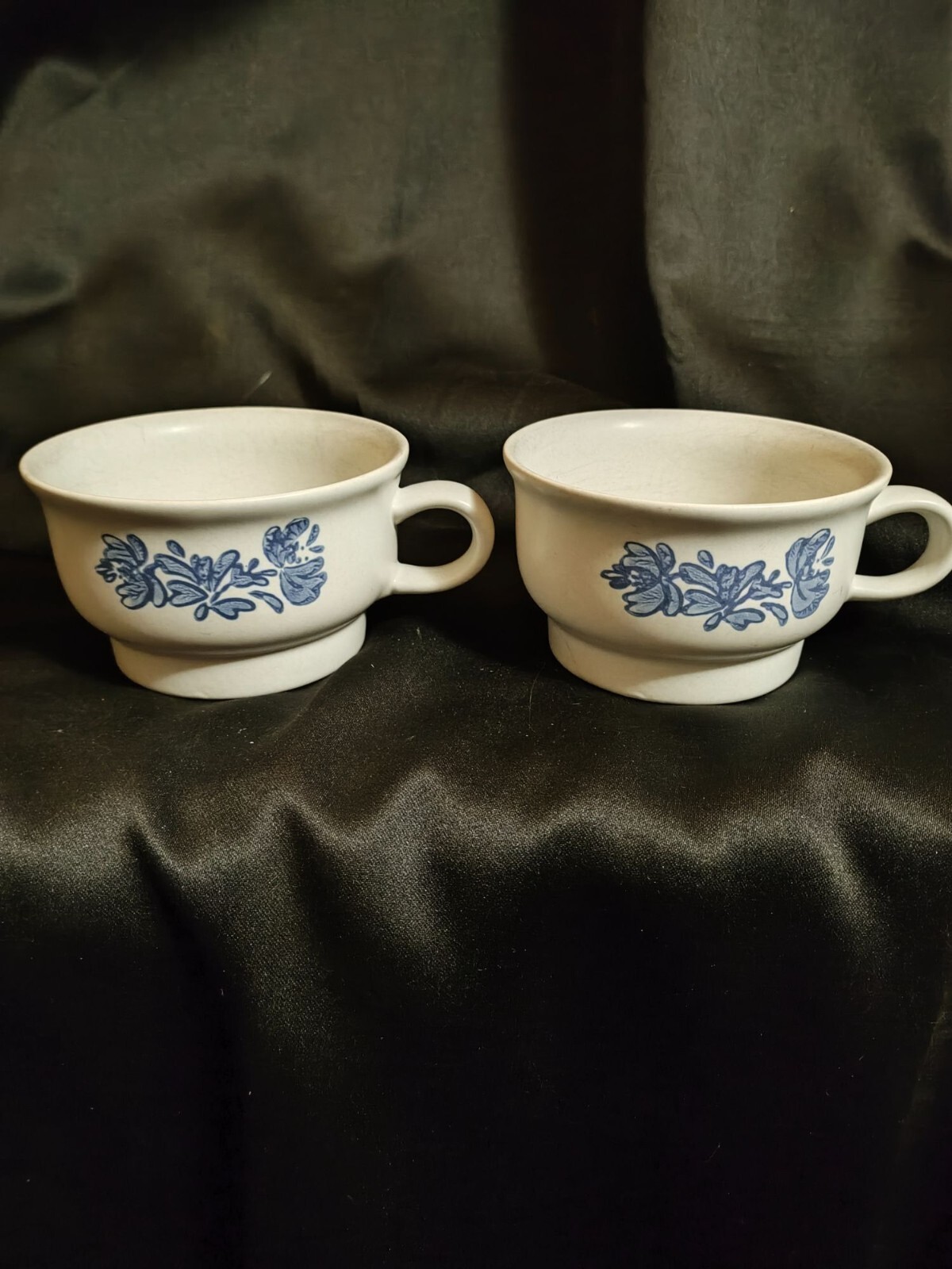 Vintage Springs China Blue Floral Mugs Hand Painted Ceramic Pair