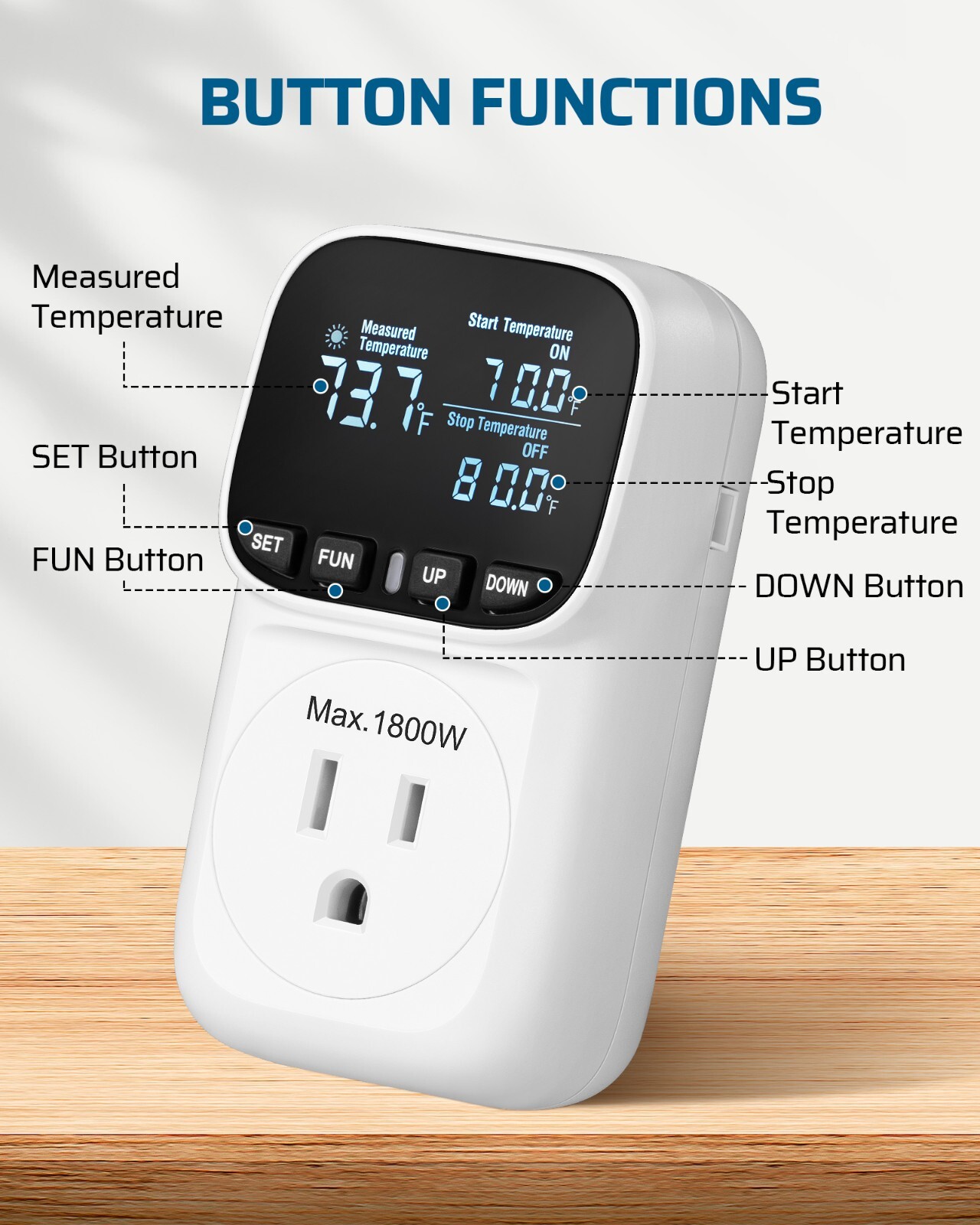 DEWENWILS Digital Temperature Controller 2 Pack 15A 1800W Thermostat Outlet