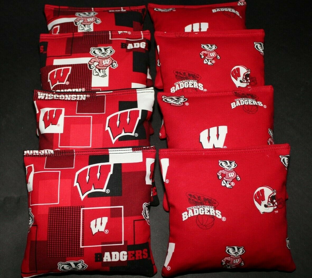 WISCONSIN BADGERS Set of 8 CORNHOLE BEAN BAGS Top Quality Handmade!