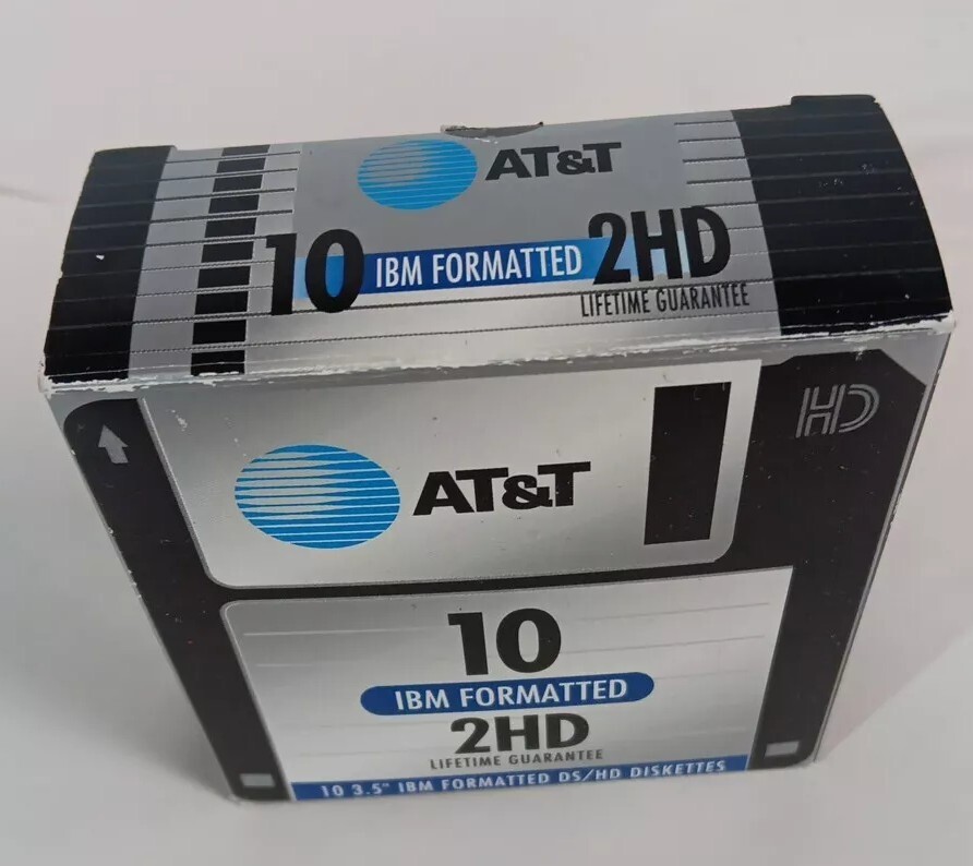 10 Pack AT&T Branded 1.44MB Floppy Disks DS/HD MF 2HD 3.5 INCH IBM Formatted