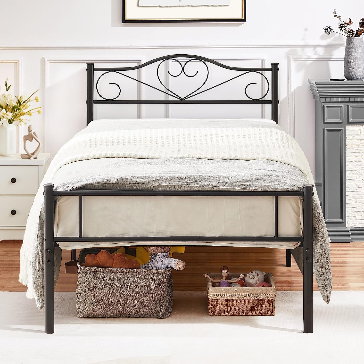 Metal Platform Bed Frame W/ Headboard & Footboard Steel Slats Mattress