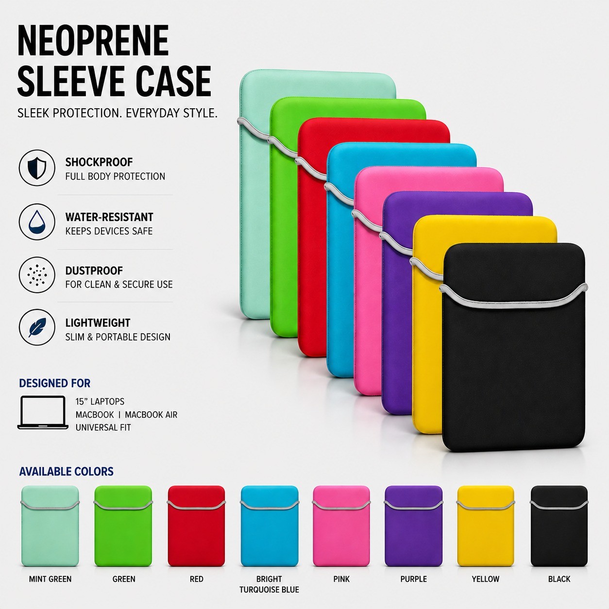 15" Neoprene Sleeve Bag For 15-inch Laptop Notebook MacBook Air/Pro Case Cover