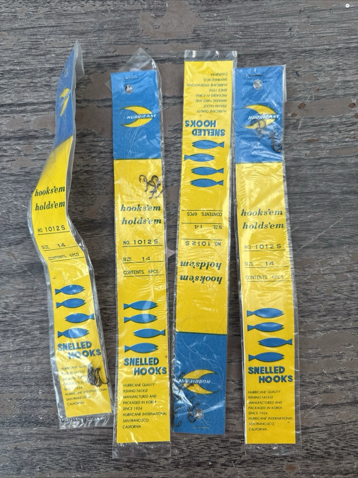 Vintage Hurricane Snelled Fishing Hooks Sz 14 NOS Lot Of 4 Packs Of 6 #1012S New