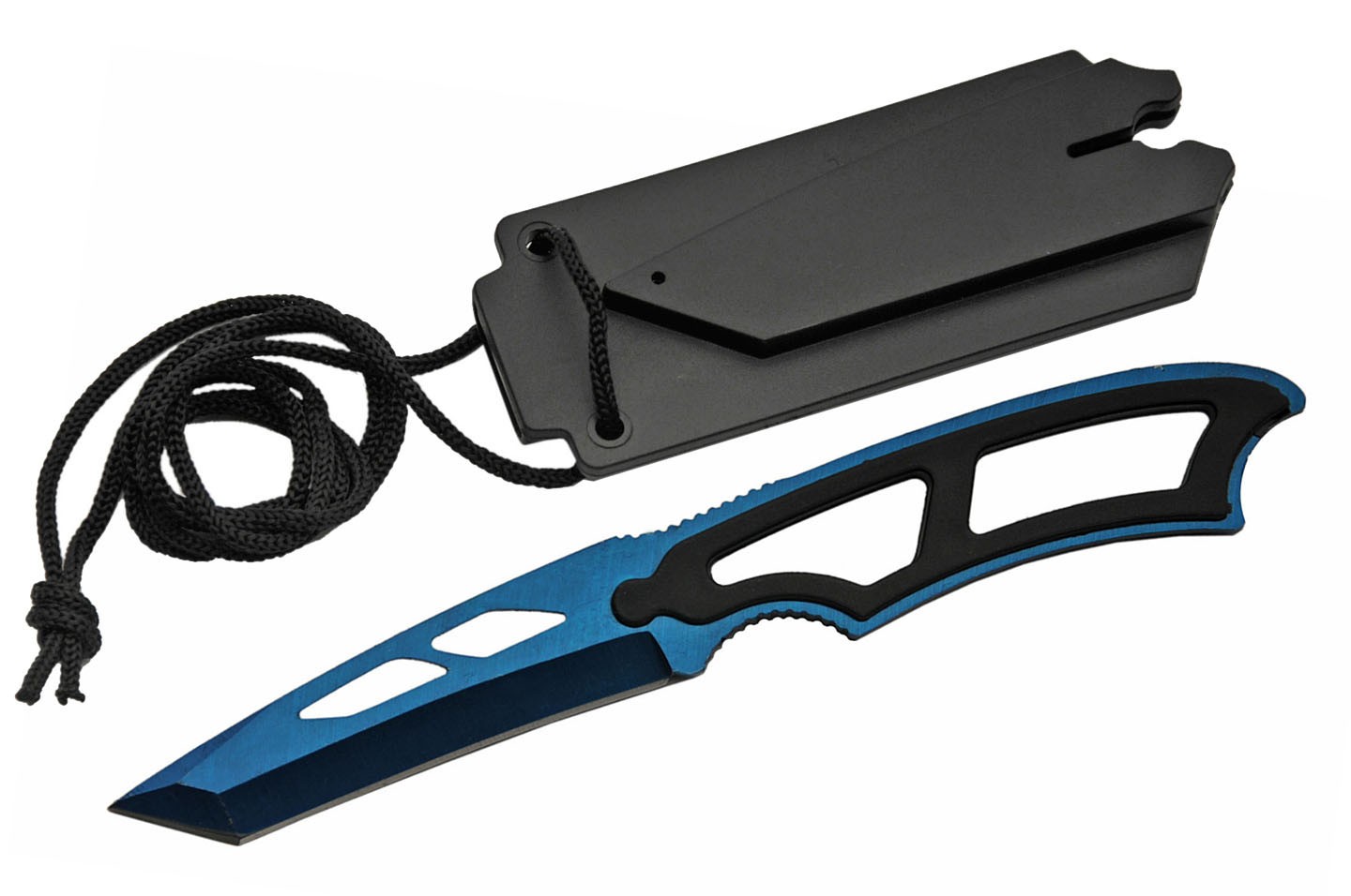 Neck Knife | Rite Edge 7.5" Full Tang Tanto Blade Blue Tactical + Hard Sheath