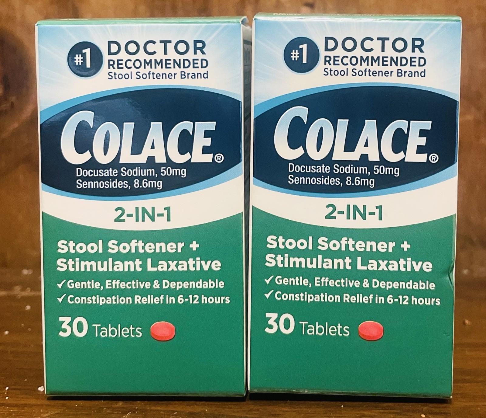 2 x COLACE 2-in-1 Stool Softener Stimulant Laxative Tablets 30 ct ea EXP 09/2028