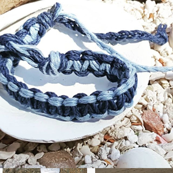 Surfer Hemp Bracelet Blue Flat Natural