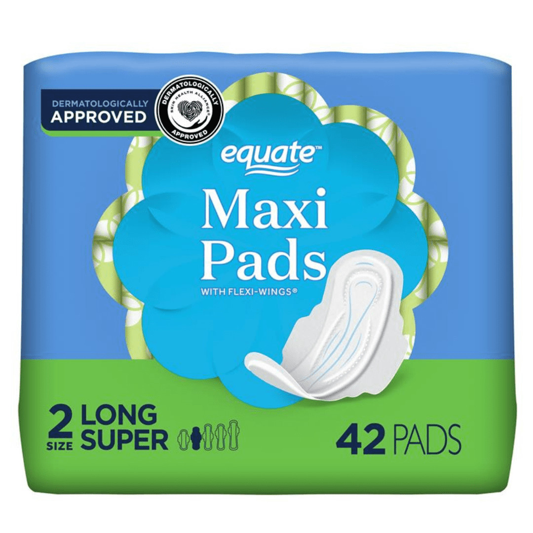 Equate 42 Count Maxi Pads Size 2 - Long Super Protection with Wings Feminine