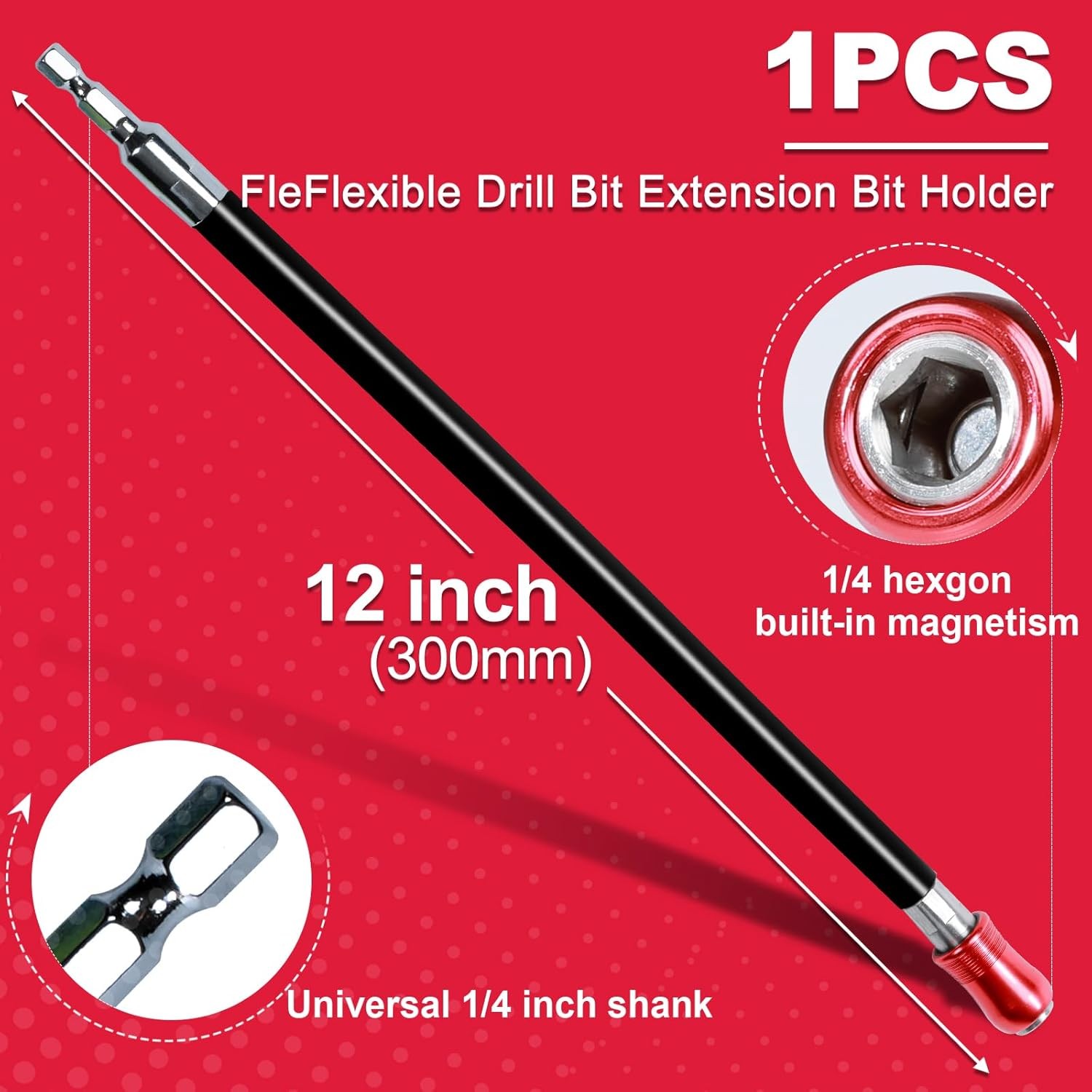 12Inches Flexible Drill Bit Extension Screwdriver Holders, 1PACK Black