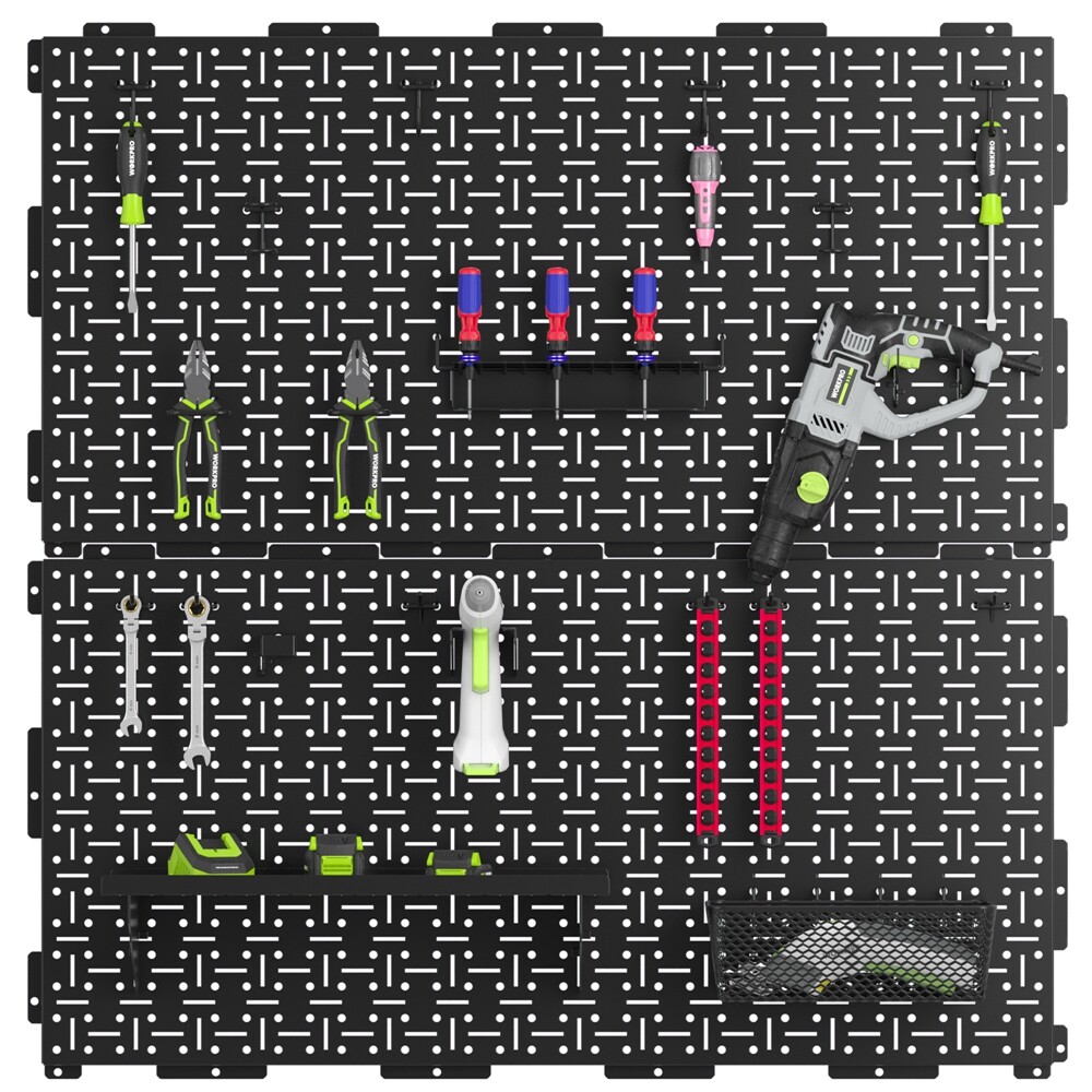 WORKPRO 2PACK Metal Pegboard Wall Organizer 16"x 32" Heavy Duty Garage Peg Board