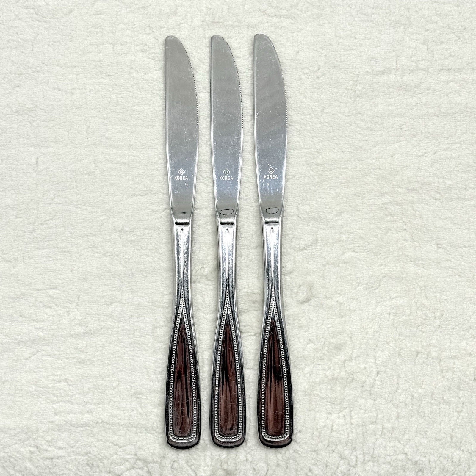Vintage Oneida Beaded Handle Butter Knife Lot of 3 Made in Korea Flatware