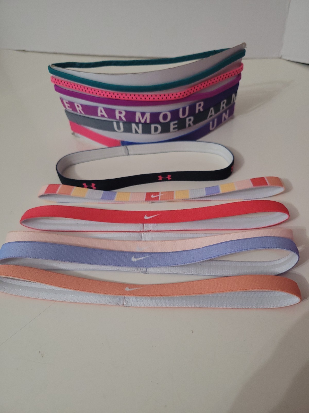 Lot Of 12 Nike & Under Armour & Skinny Headbands Multicolor Women Teen Girl NEW