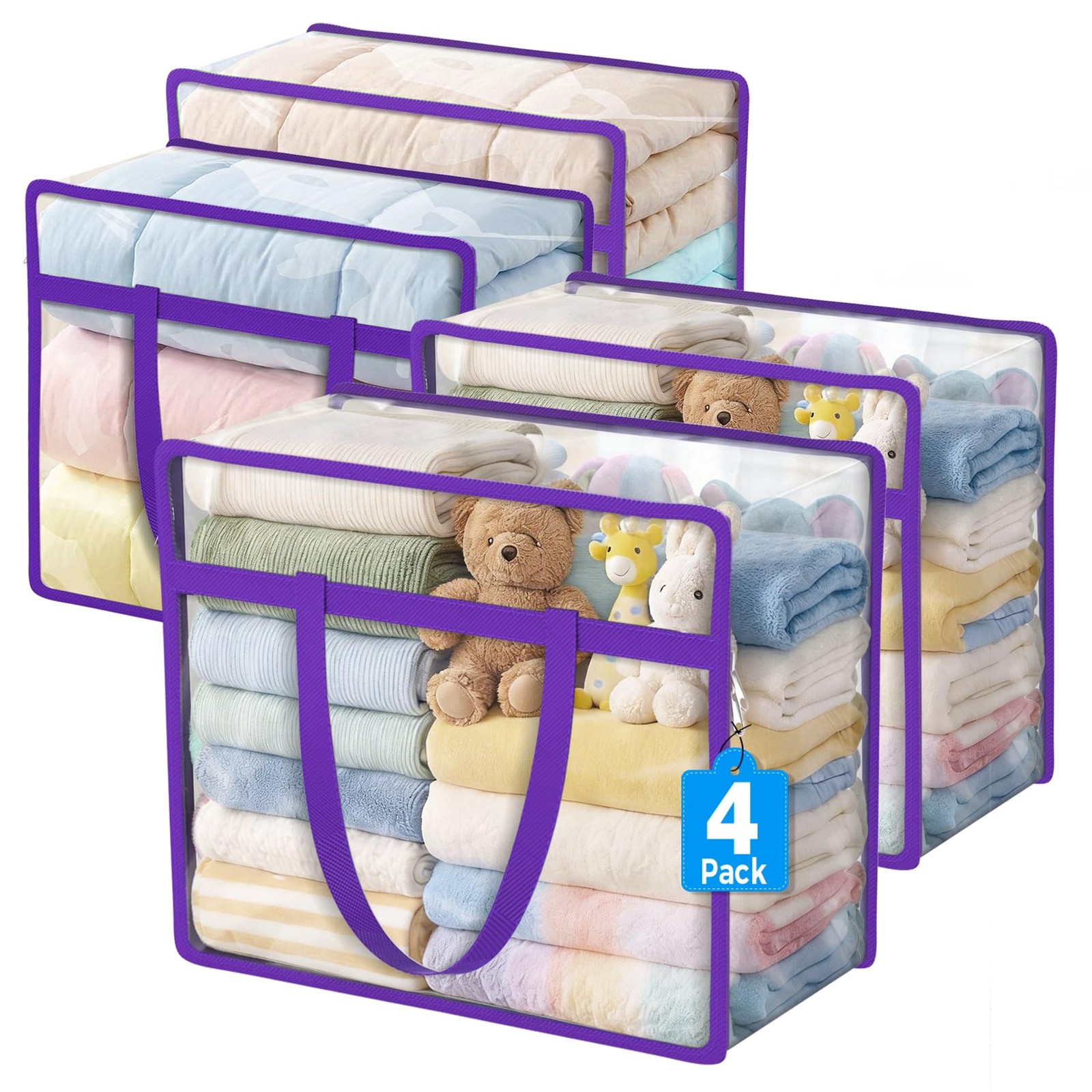 4 Pack Clear Storage Bags for Clothes, 45L Closet Organizers and Storage
