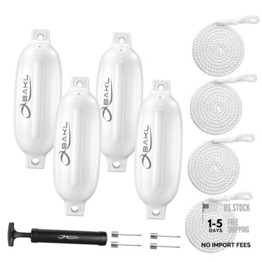 Boat Fenders 4 Pack 4.5 x 16 Inches Ribbed Twin Eyes Boat Fenders Ivory White