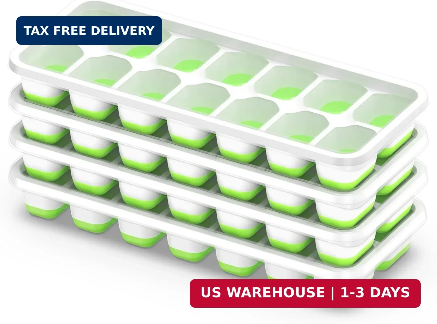 ChefAide Ice Cube Tray with Lid, 4 Packs 56 Cubes Durable Stackable Ice Cube Tra