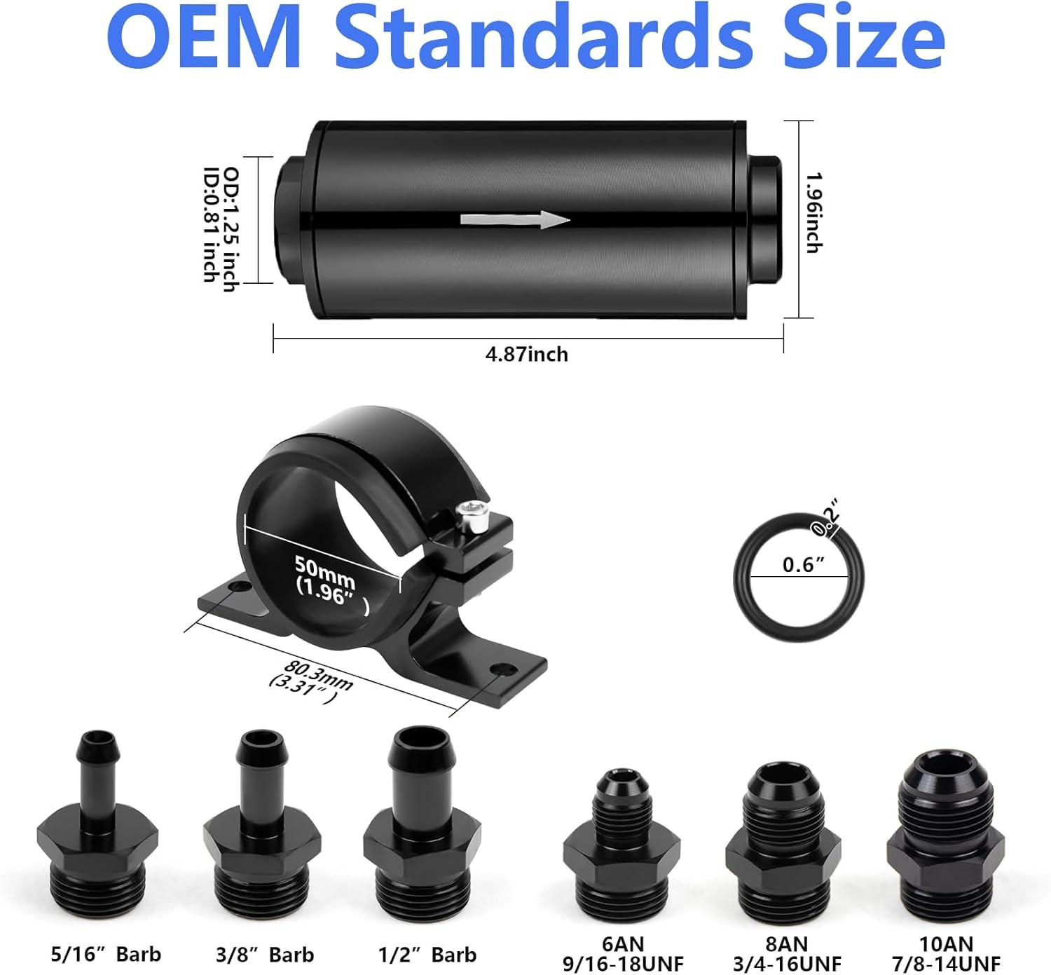 Universal Inline Fuel Filter 100 Micron with Barb1/2" 3/8" 5/16" Fitting Adapter