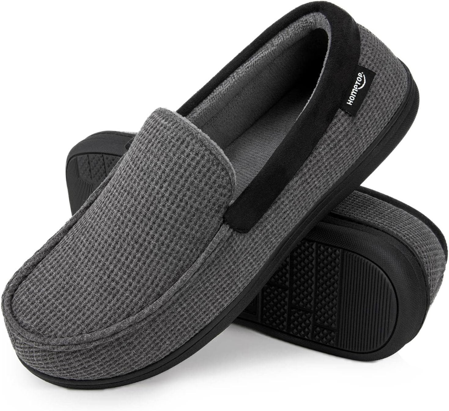 Men'S Comfort Memory Foam Moccasin Slippers, Breathable Cotton Knit Terry Cloth