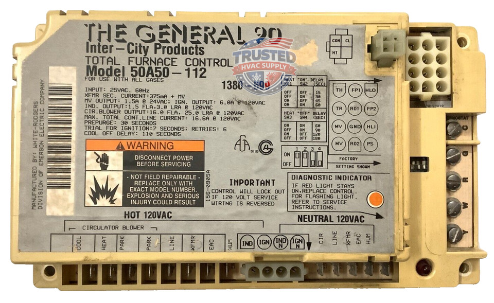 50A50-112 GUARANTEED WORKING - CHIPPED CORNER - Furnace Control board 1380-699