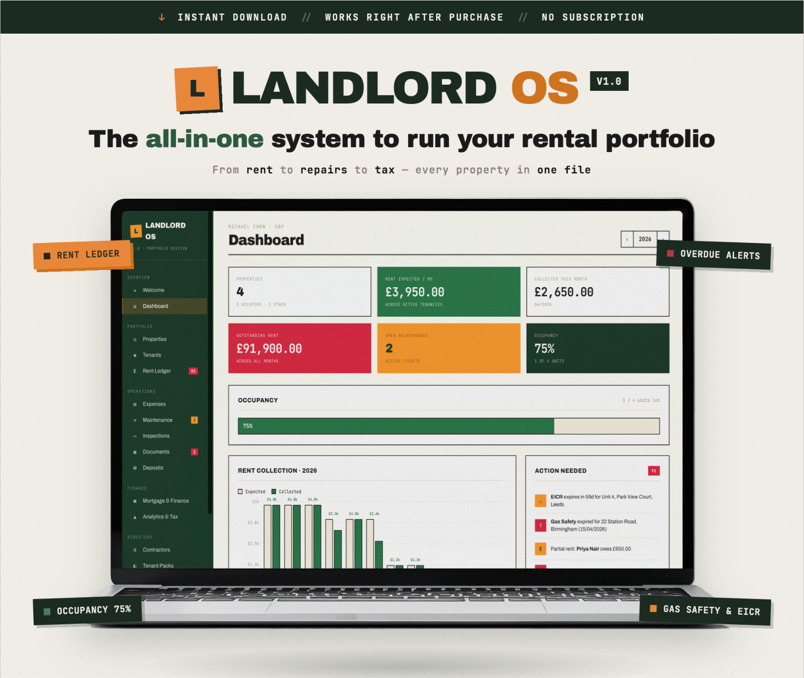 Landlord OS (ENG) | Property Management for Landlords | Tenants, Rents, Properties