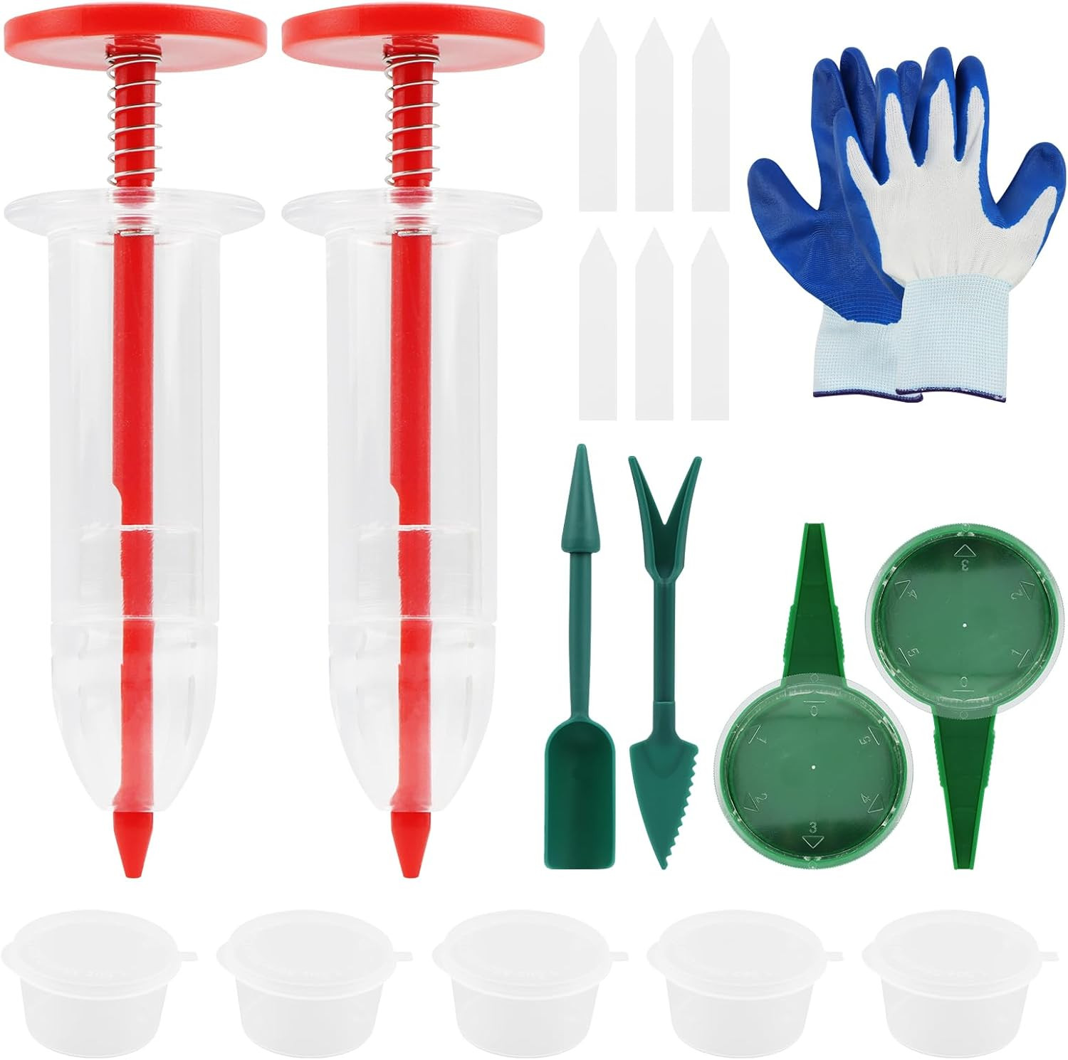 7pc Mini Seed Spreader Tool Set Garden Hand Dispenser Sower Dibber Widger Gloves